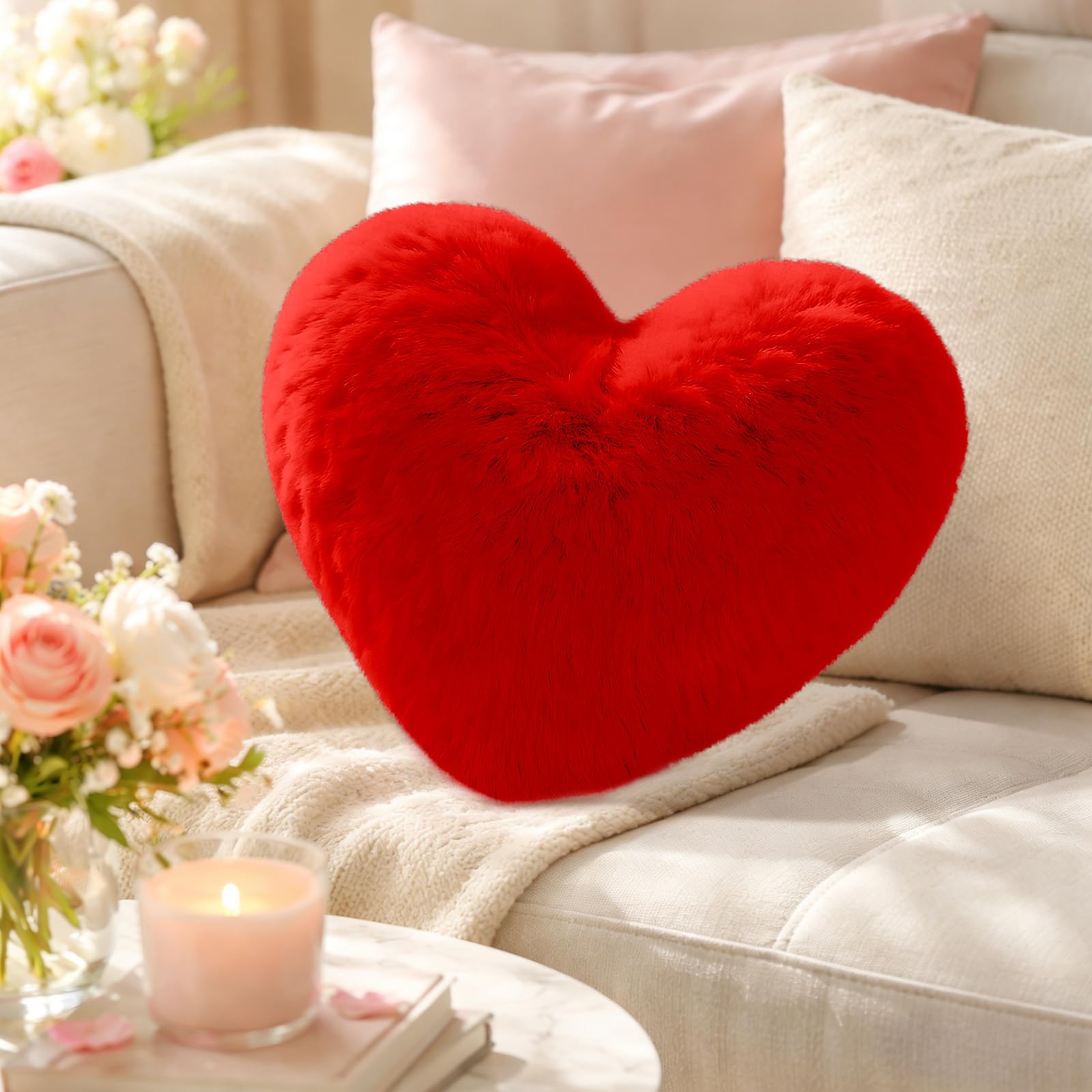 Jinfanshurich Herzkissen, Kissen Herz, Kuschelkissen, Herz Kissen für Wohnzimmer Sofa Schlafzimmer Bett, Geschenk (Rot) Küche, Haushalt & Wohnen