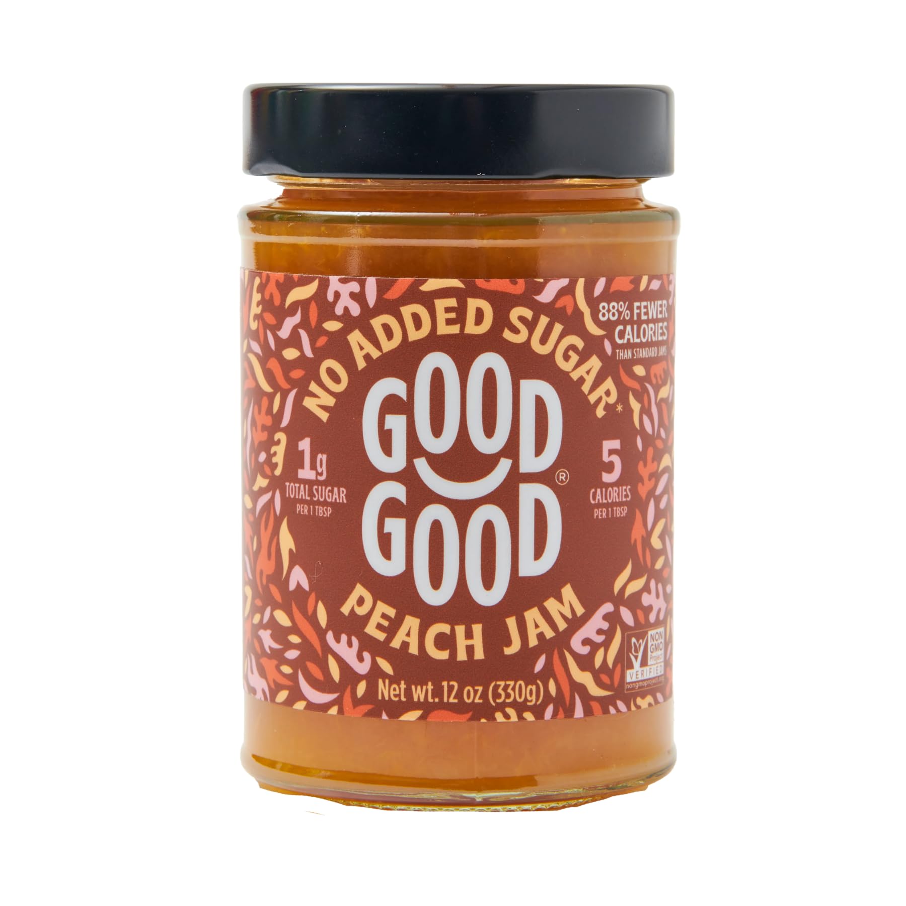 GOOD GOOD Peach Jam - No Added Sugar - Low Calorie - Gluten Free and Vegan - Diabetic and Keto Friendly - 12oz / 330g (Pack of 1)