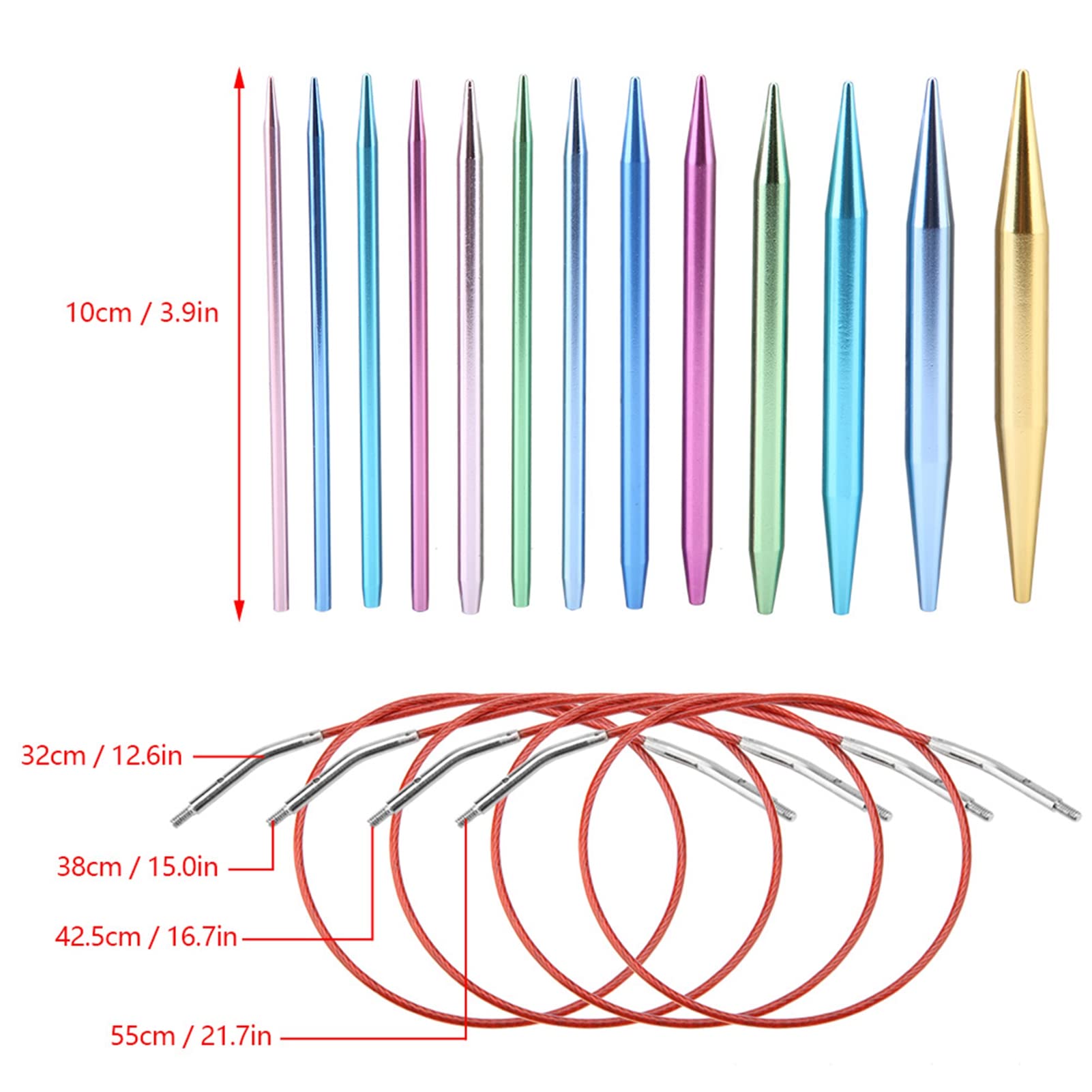 Ferri da Maglia in Alluminio Intercambiabili da 26 Pezzi, Manici Colorati e Resistenti, Set da Maglia Professionale con Fili di Plastica Circolari per Maglioni