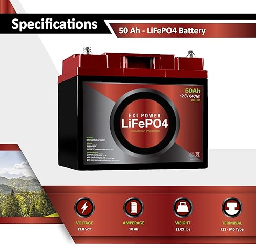 Miniatura 3 de ECI Power Batería recargable LiFePO4 de litio de 12 V 50 Ah de ciclo profundo  2000-5000 ciclos de vida y 10 años de vida útil  BMS incorporado