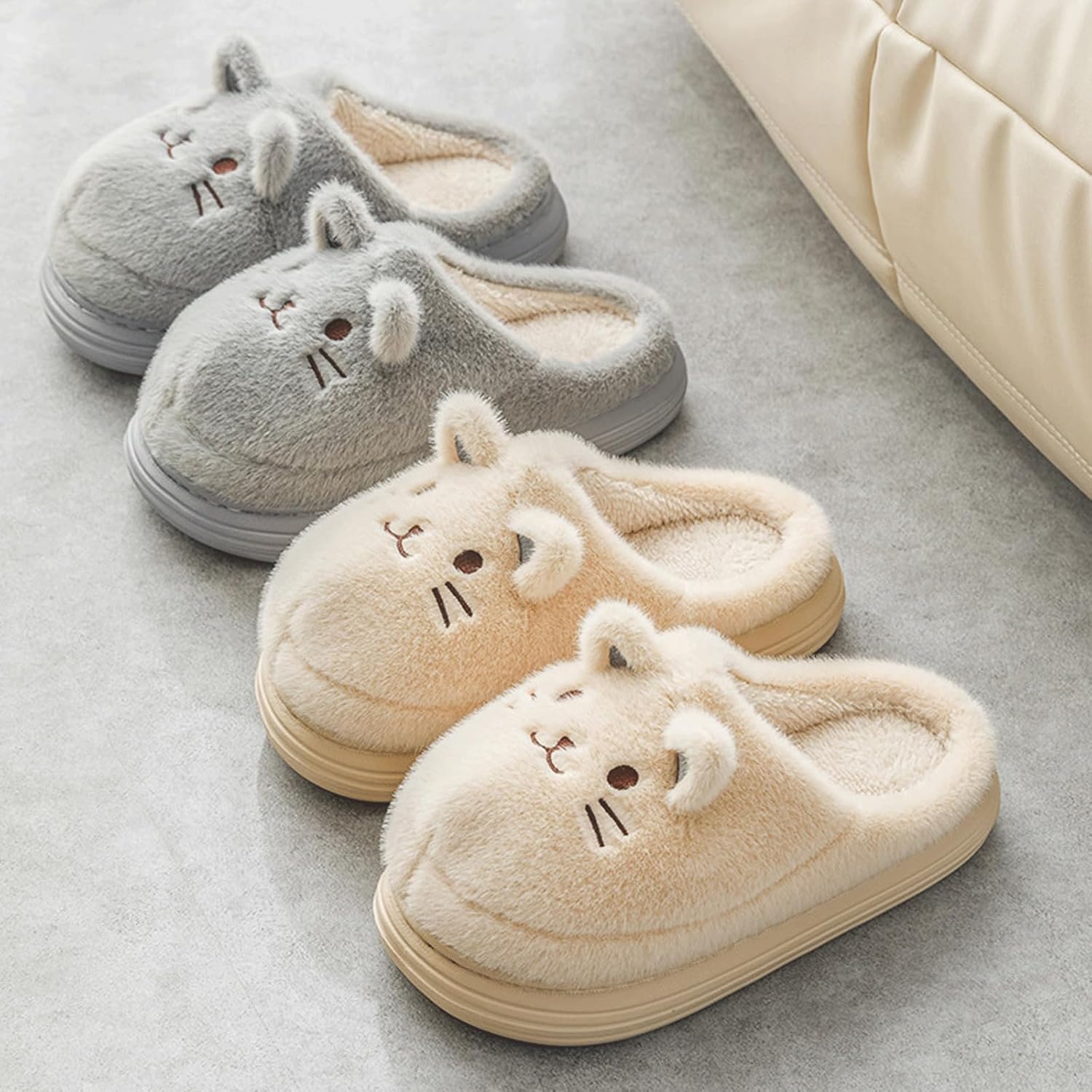Generico Pantofole di Peluche A Tema Gatto, Calde E Antiscivolo | Adatto Sia Per Interni Che Per Esterni, Morbido E Confortevole (Grey 42 M EU)