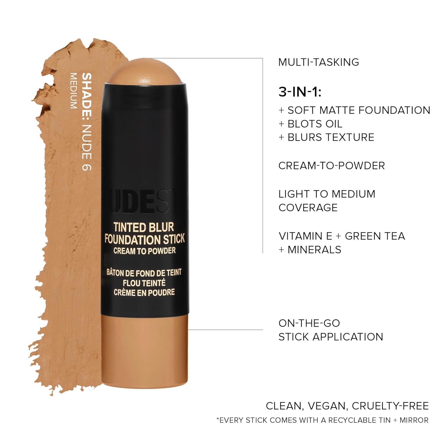 Nudestix Tinted Blur Foundation Stick – Cream-to-Powder Lightweight Makeup for Blurring Pores, Blemishes & Fine Lines | Natural-Matte Finish with Light-Reflecting Pigments - Image 5
