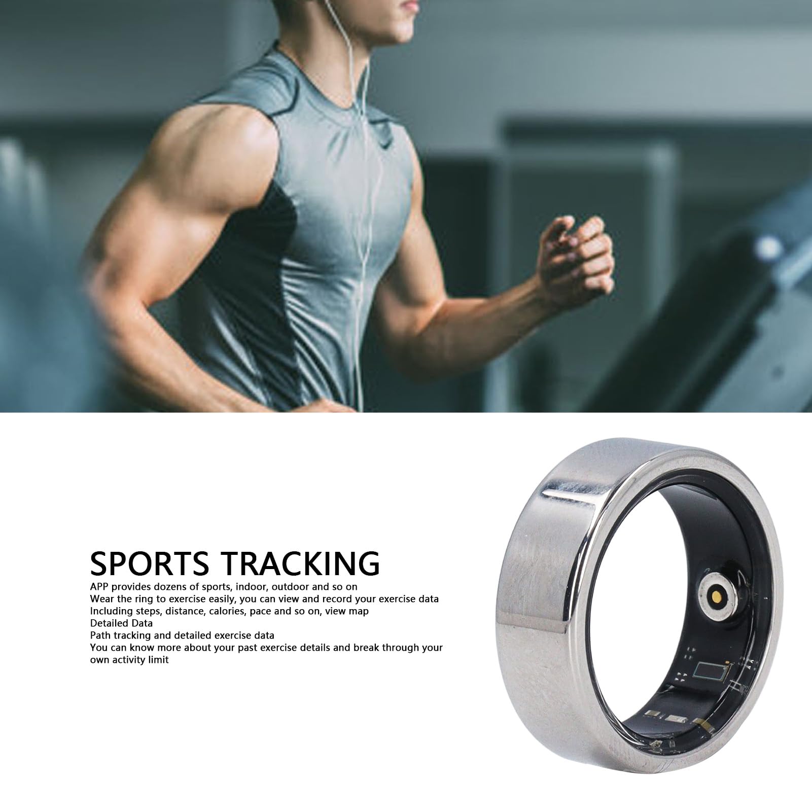Yunseity Smart Ring, Health Activity, IP68 Heart Rate Monitor Sleep Recorder, 5-7 Days Battery Life Bluetooth Fitness Rings for Men Women (#6)