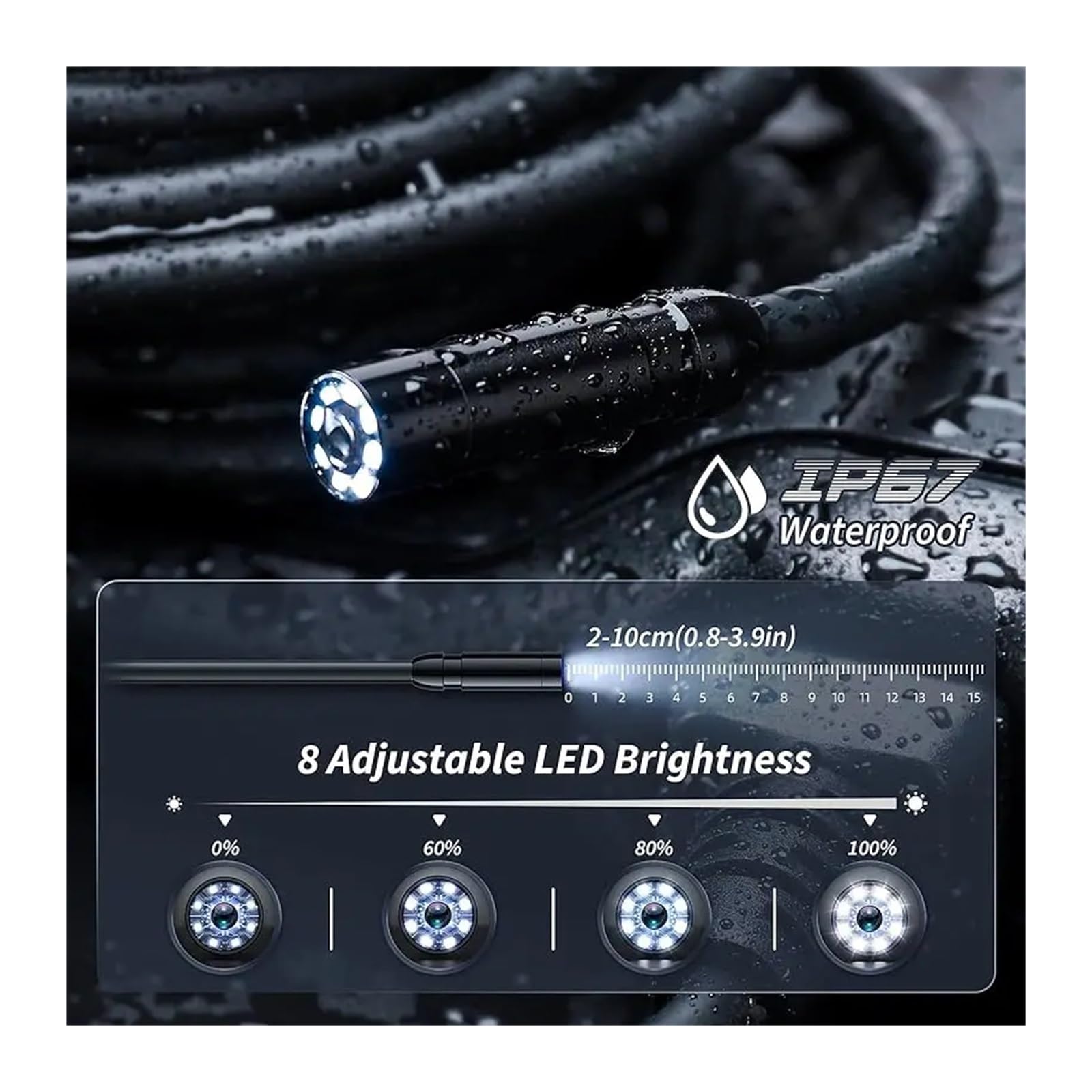 Endoscope Camera 4.3 Inch Screen 1080P HD Industrial Endoscope Camera IP67 Waterproof Car Pipe Inspection With 8 LEDS 8mm Lens(10m,Dual Lens)