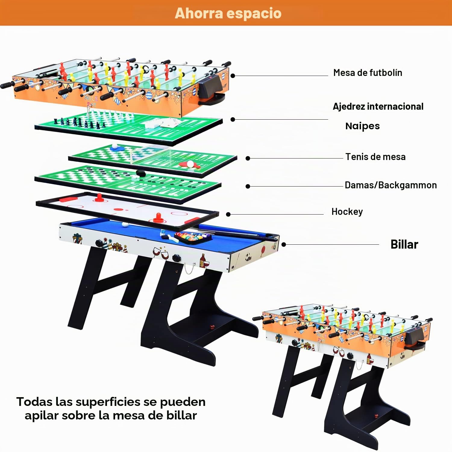 OYE Juego de mesa plegable 8 en 1 de 4 pies tablero de fibra de densidad media