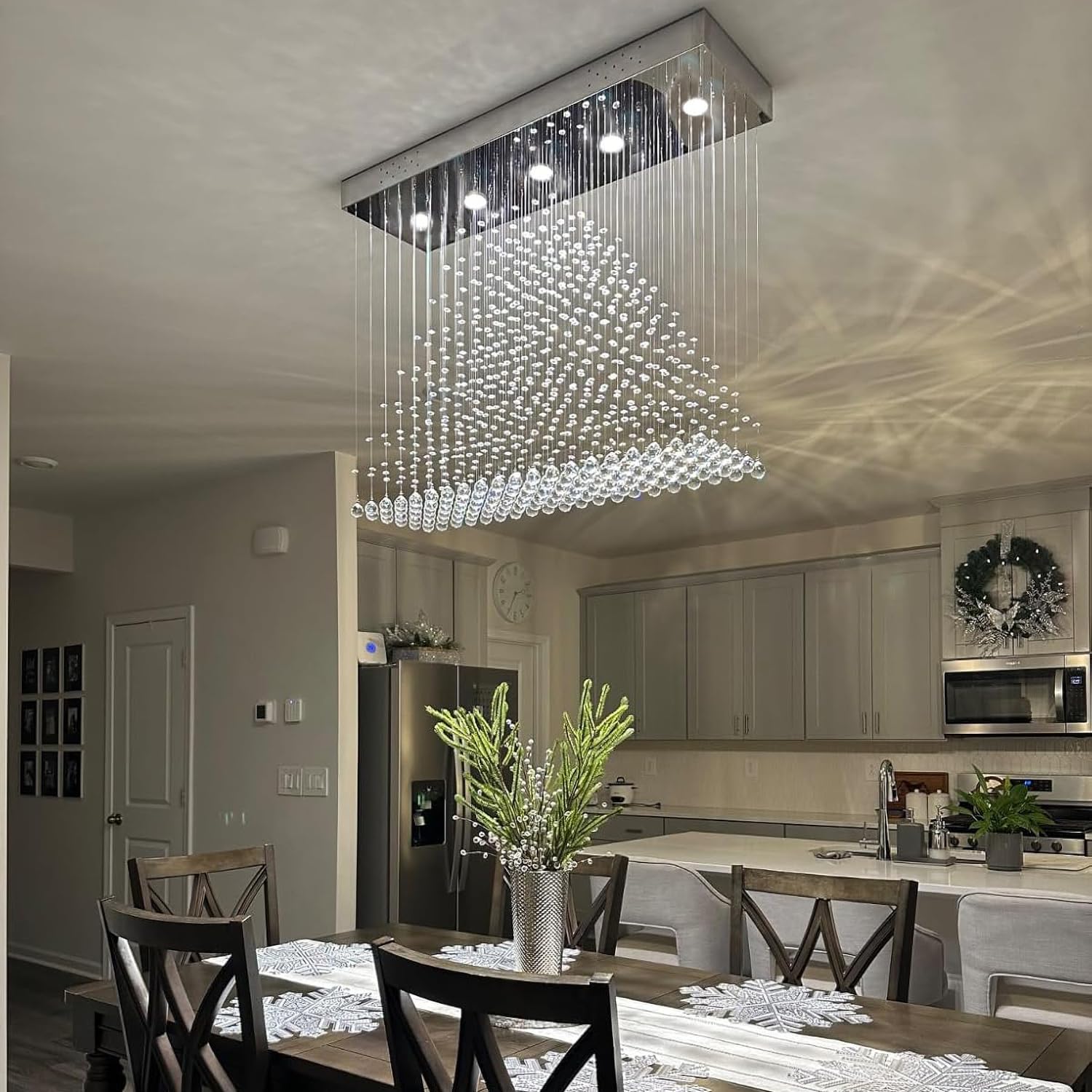 Lustre En Cristal Moderne A1A9 - Plafonnier K9 Gouttes Transparentes Chromé Pour Salon Et Salle à Manger