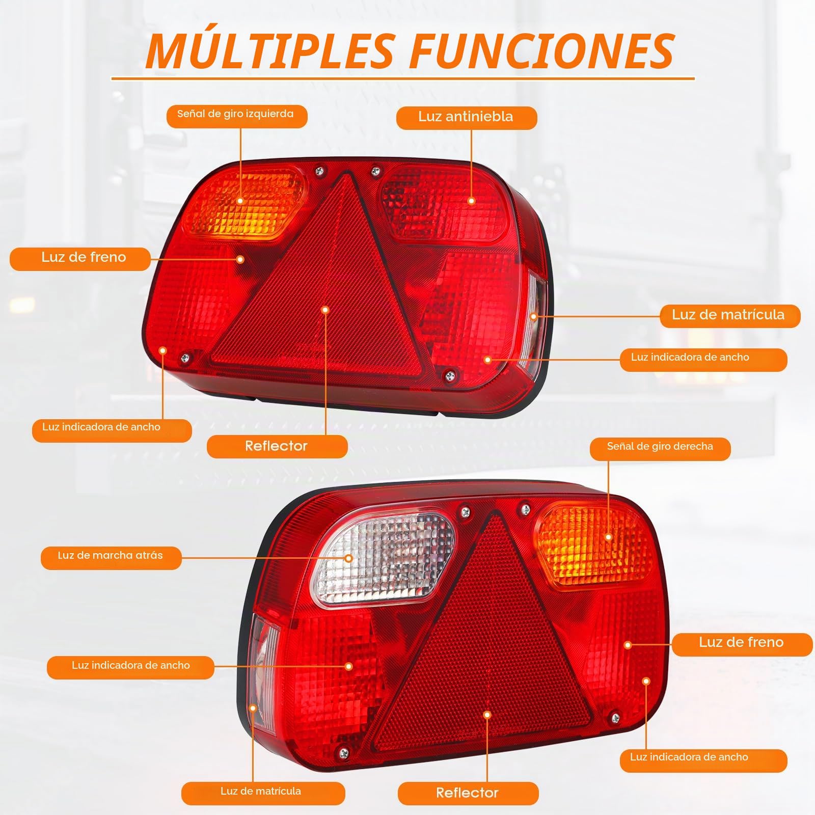 TLGREEN Juego de luces traseras para remolque iluminación de 13 pines 12V | luces traseras 7 funciones juego de 2 cables de 5,5 m, homologación E para coches camiones barcos caravanas y furgonetas