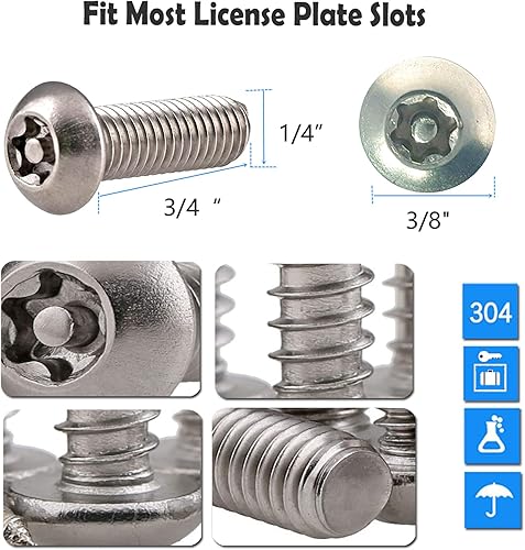 Miniatura 6 de Aootf Tornillos de acero inoxidable para placa de matrícula, pernos antirrobo para marco de matrícula, sujetadores resistentes a manipulaciones,