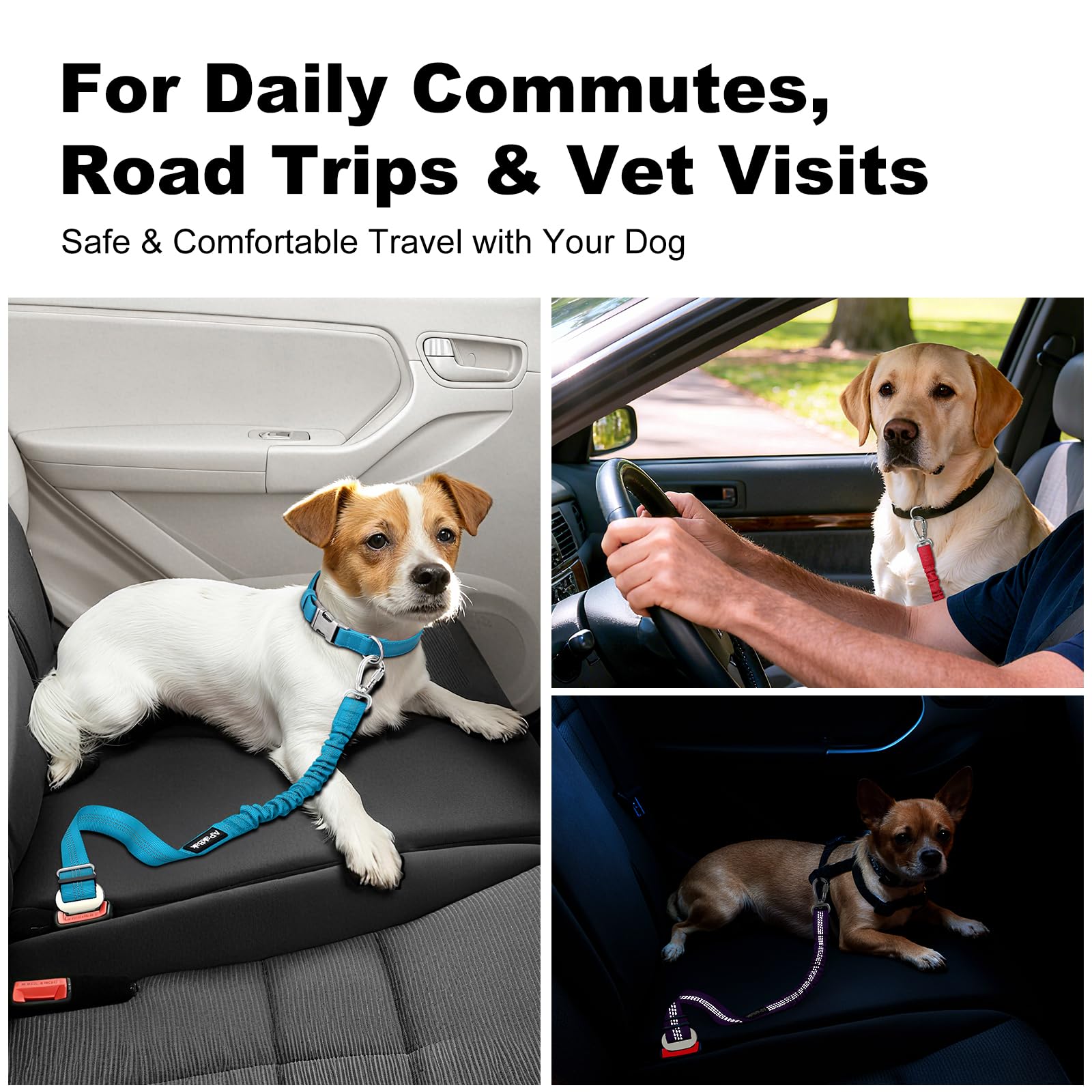 APakBak Dog Seat Belt for Car, Adjustable Dog Car Harness Seatbelt for Small Medium Large Dogs, Heavy Duty Travel Safety Restraint with Locking Aluminum Hook & Reflective Nylon Strap, Black - image 8