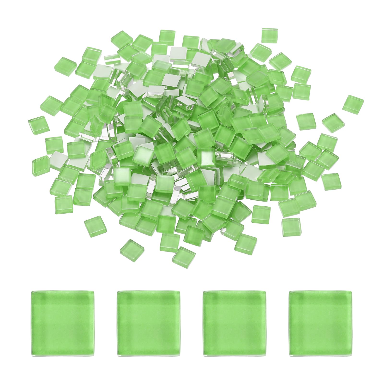 sourcing map 300Pcs Glass Mosaic Tiles, 300g Square Crystal Mosaic Glass Crafts Supplies Ceramic Tiles for Crafts Bulk Picture Frames Flowerpots Home Art Decor (10 x 10mm, Emerald Green)