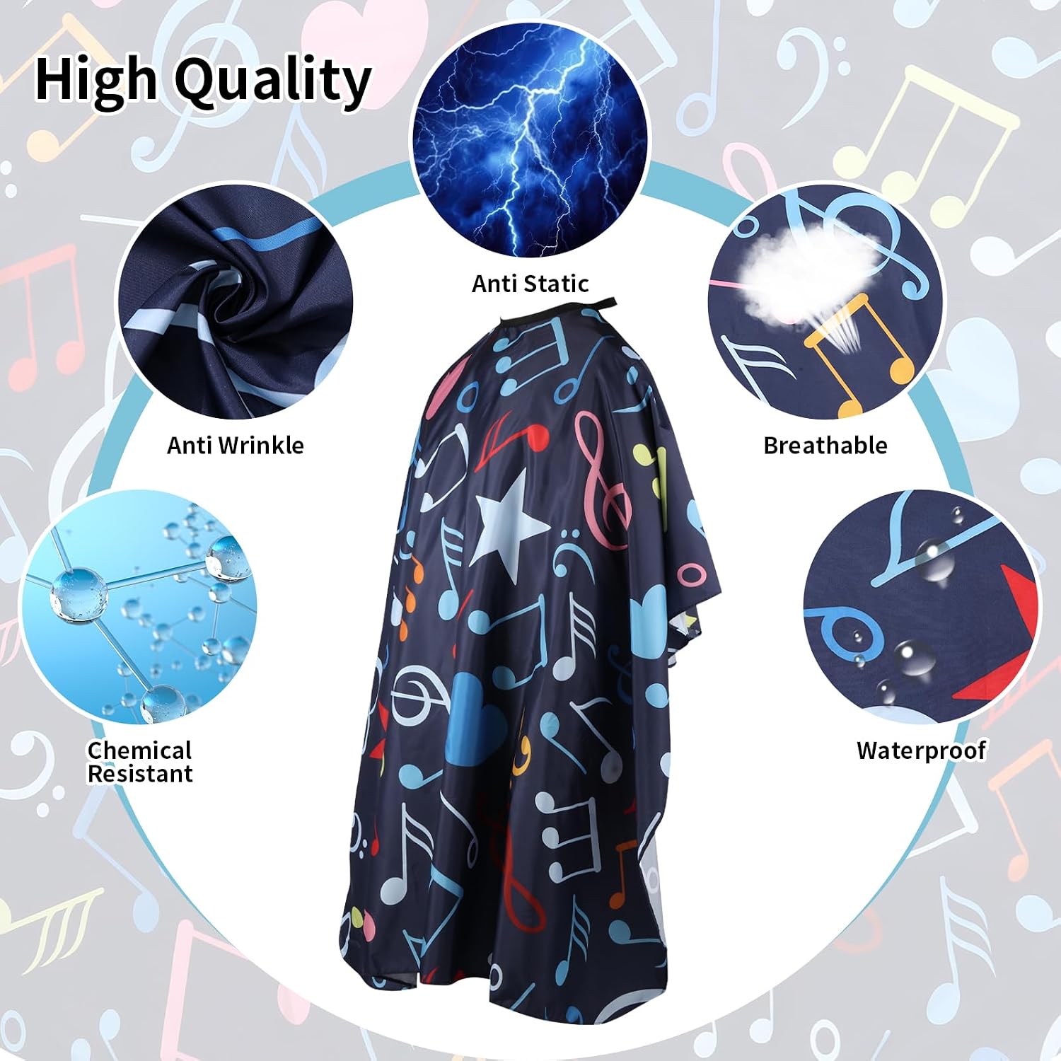 Professional Hair Cutting Cape with Neck Duster Brush, Waterproof Salon Barber Cape with Snaps, Barber Accessories (Music Notation) image 3