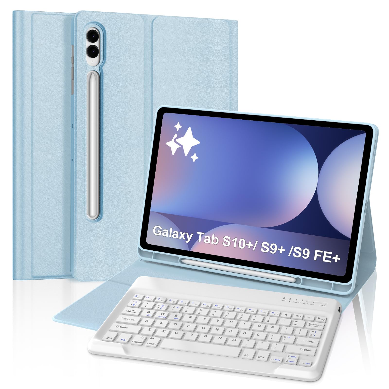 FOGARI Samsung Galaxy Tab S10 Plus/S9 FE Plus/S9 Plus 12.4" Keyboard Case,Detachable Bluetooth UK Version Keyboard for Samsung Tab S10+ 2024/S9 FE+ 2023/S9+ 2023, Blue