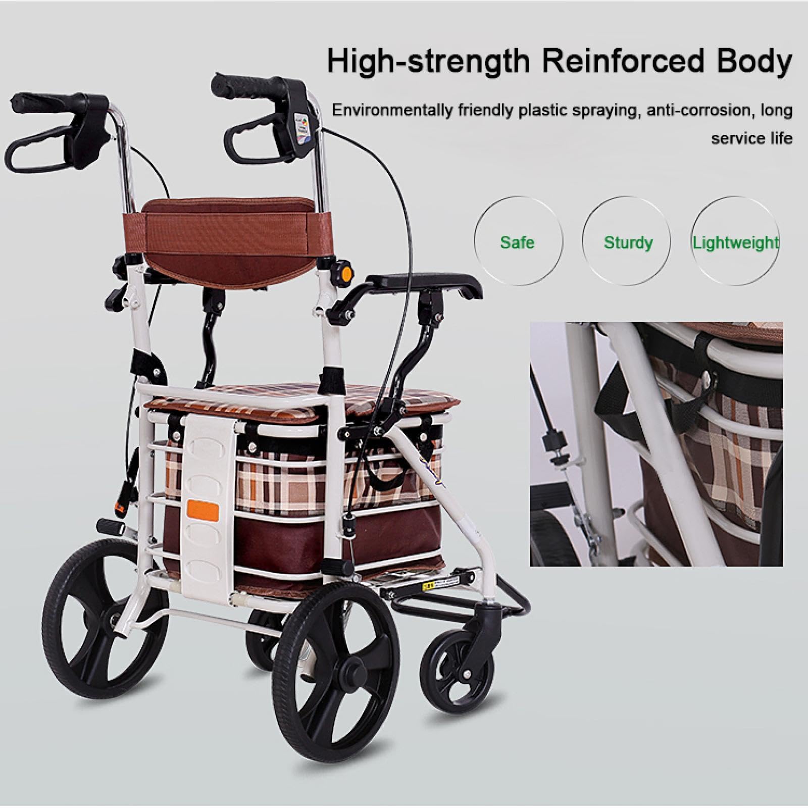 Andador De 4 Ruedas para Ancianos con Freno De Mano Carro De Compras Plegable Carro De Compras Plegable Portátil Andador Plegable para Ancianos
