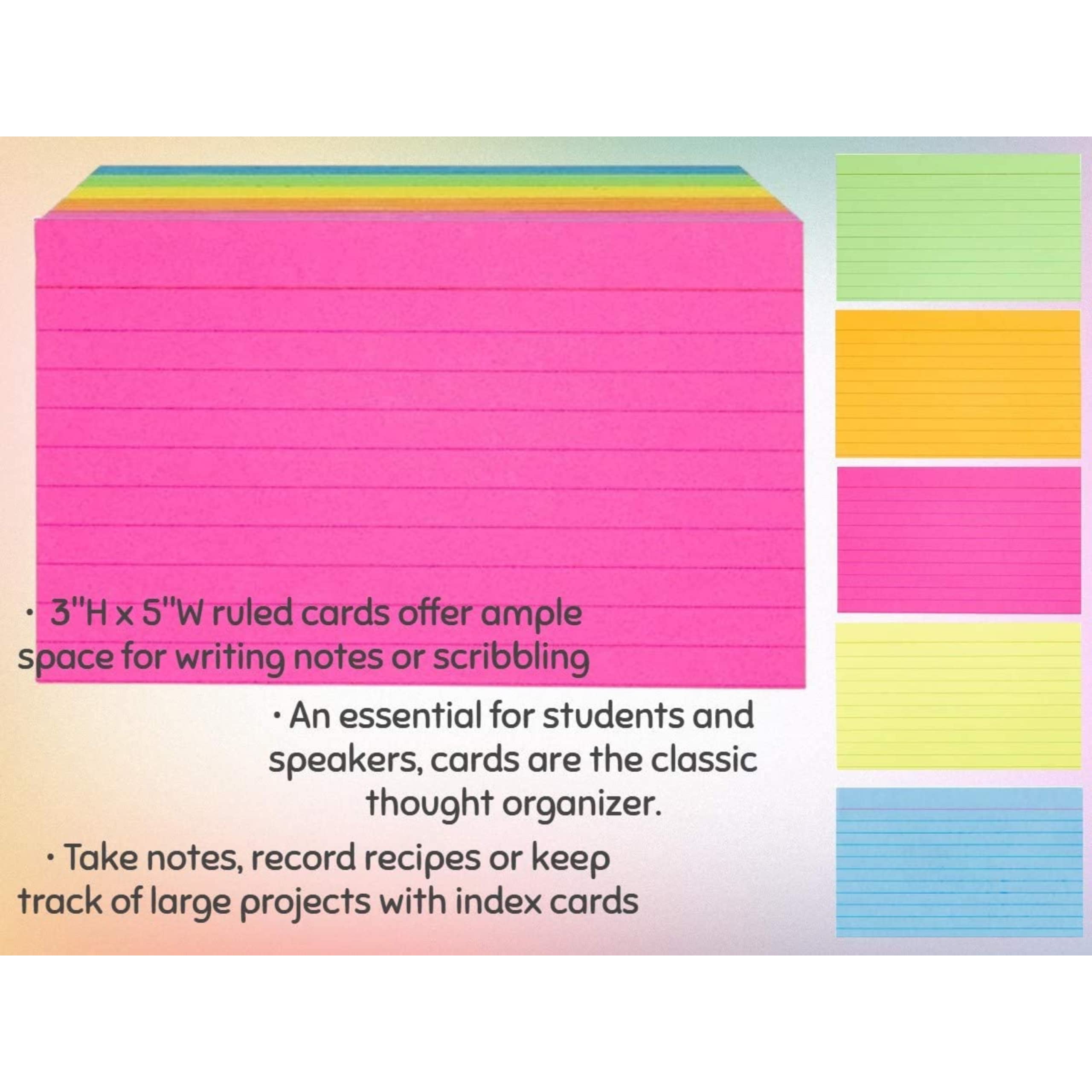 1InTheOffice Ruled Neon Index Cards 3x5, Ruled Index Cards, Assorted Neon Color, 300 Pack - Image 2