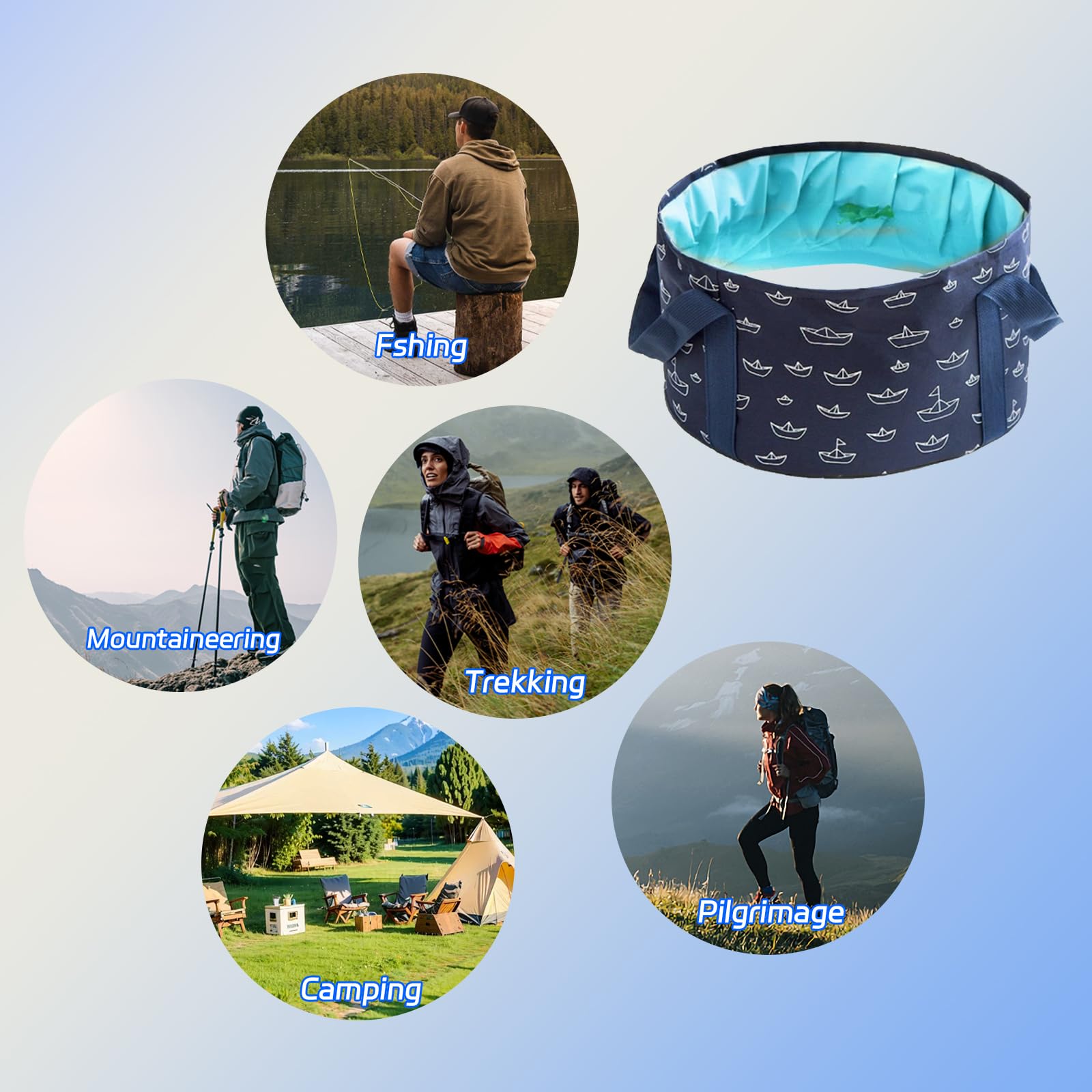 Secchio Pieghevole per Piedi da Ammollo con Custodia, 15L Bacino da Bagno Portatile, per Pedicure, per Uso All'Aperto, Campeggio, Lavati Viso, Piedi e Vestiti, per Molteplici Scopi (Blu marino）