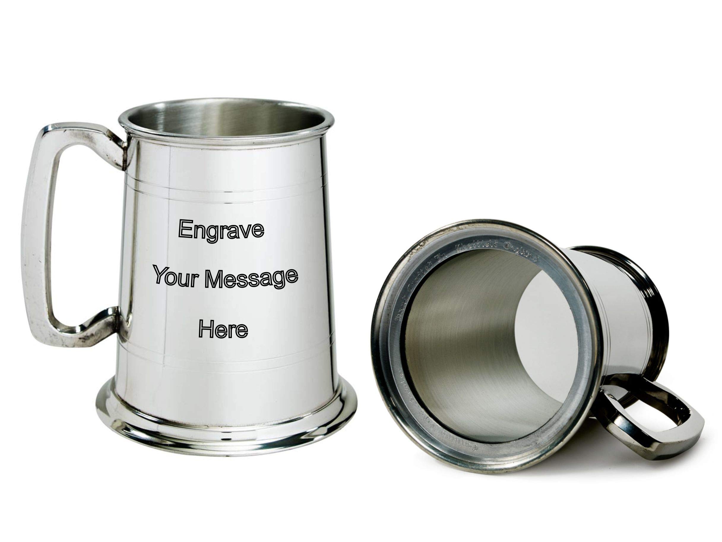 Glass Base Pewter Tankard – 1 Pint Classic British Beer Mug with Clear Glass Bottom – Traditional Design – Birthday, Wedding, or Father’s Day Gift – Engraving Available (with Engraving)