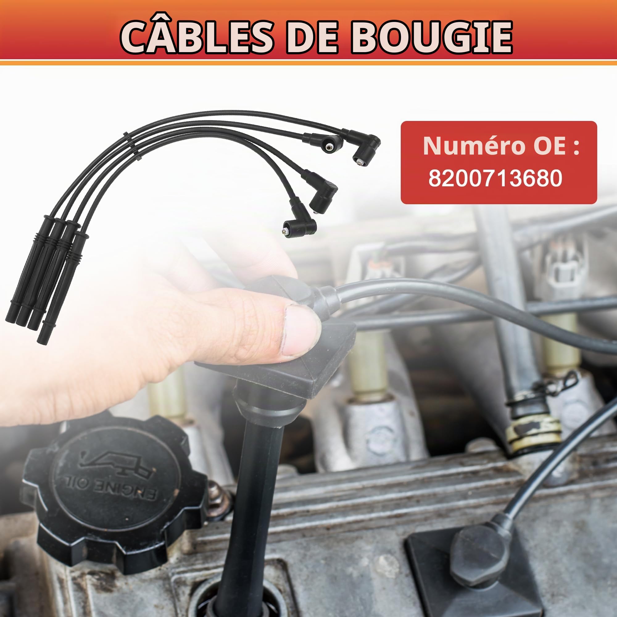 QUARKZMAN Jeu De Fils D'Allumage Pour Renault Clio II 1998+ 4 Pièces | Couleur Noir, Matériau Silicone/Nickel, OE:8200713680, Pour Kangoo 2017+, Pour Twingo I 1996-2007, Pour Twingo II 2007+