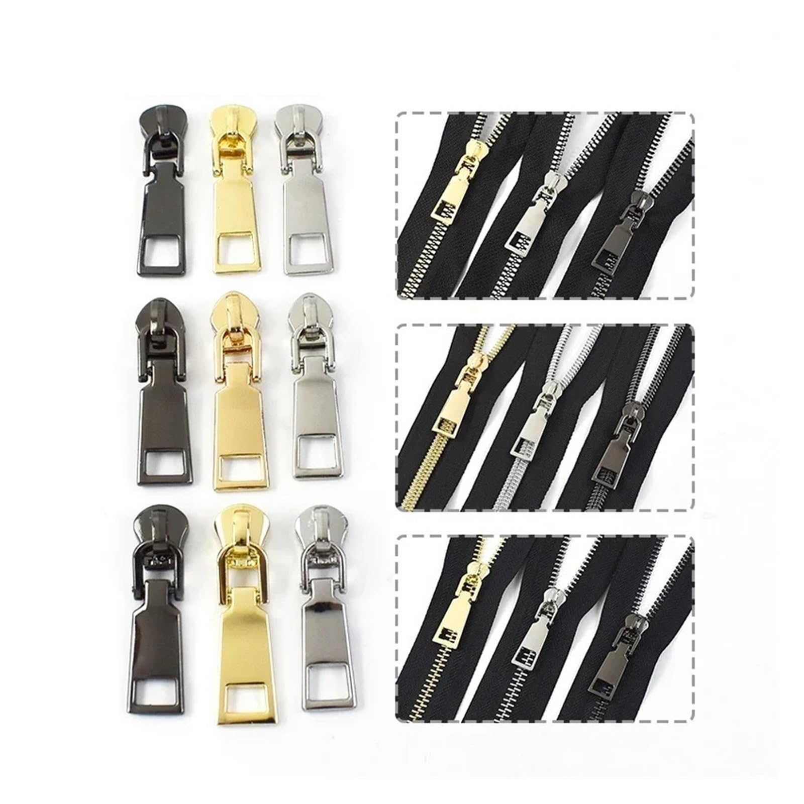 Zipper Cremalleras metálicas de Nailon/Resina con Deslizadores n.º 5, Kit reparación Bricolaje Multicolor 2/4/10 M(Schwarz,10METERS10PCSSLIDER-NO5)