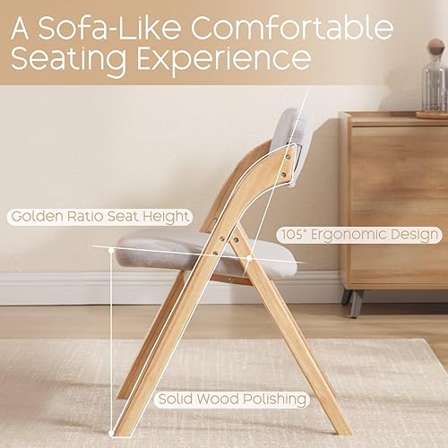 Miniatura 3 de Paquete de 2 sillas plegables con cojín, sillas plegables acolchadas de lino, sillas de comedor plegables de madera cruda, para comedores, cocina,