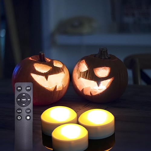 Miniatura 1 de Paquete de 3 faroles de calabaza de Halloween, funciona con pilas, luces LED de calabaza con control remoto y temporizador, velas LED sin llama y