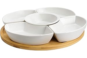 Elama Ceramic Stoneware Condiment Appetizer Set 6 Piece Compartment Round