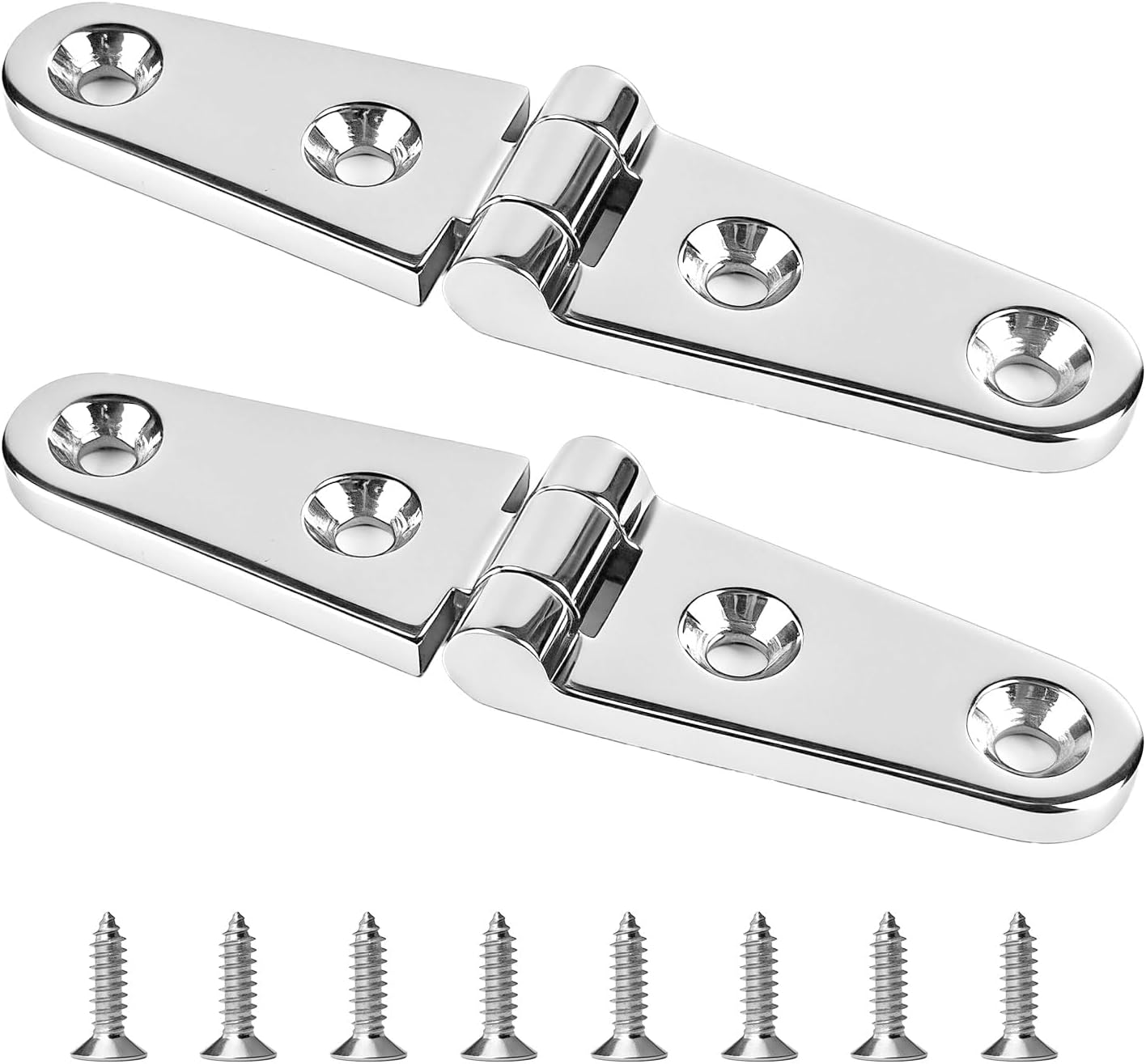 Heavy Duty Stainless Steel Strap Hinge 4" – Marine Grade 316 Flat Hinge for Boat Hatch, Toolbox, Cabinet & Deck, Mirror Polished Boat Hatch Hinges Stainless Steel (4 Pack)