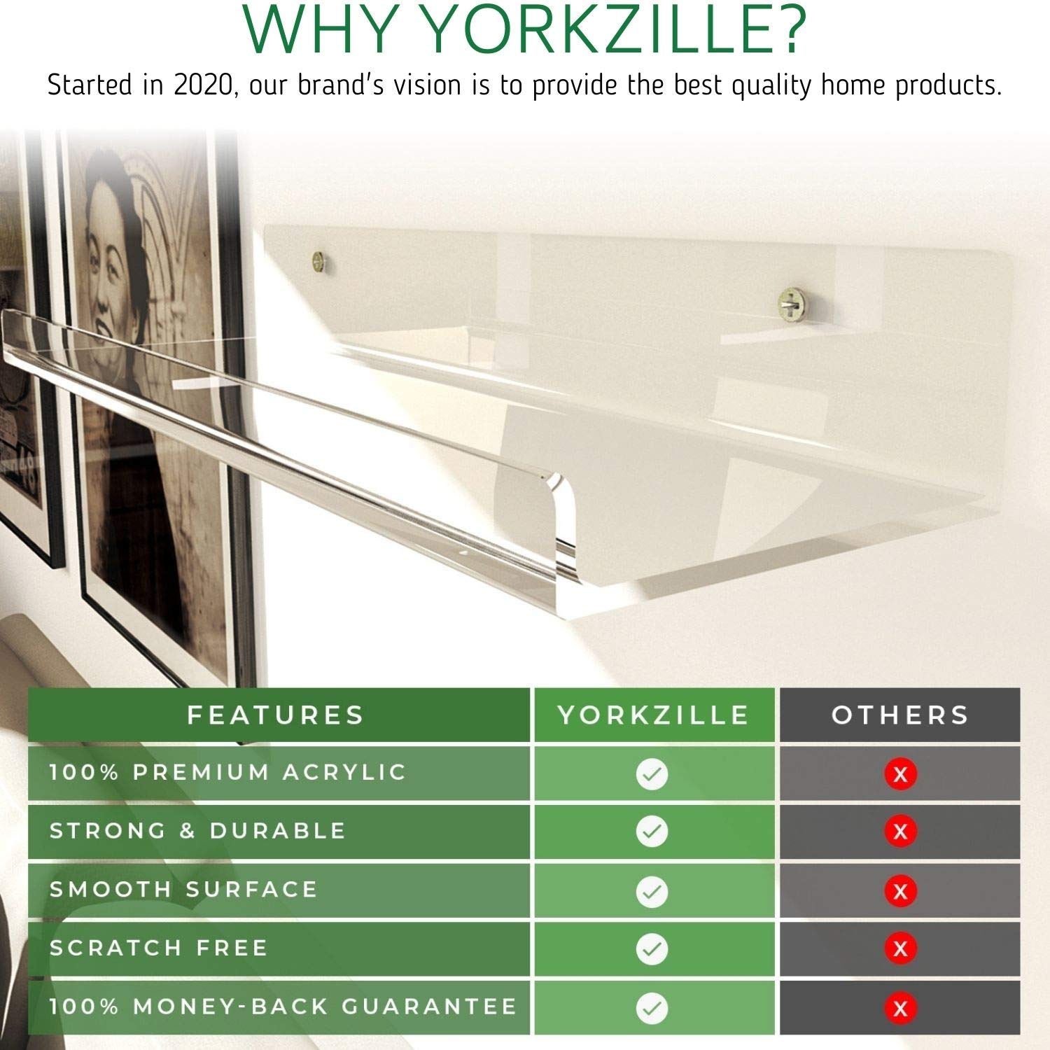 Premium Clear Acrylic Shelves Wall Mounted 15 Inch (4 Pack