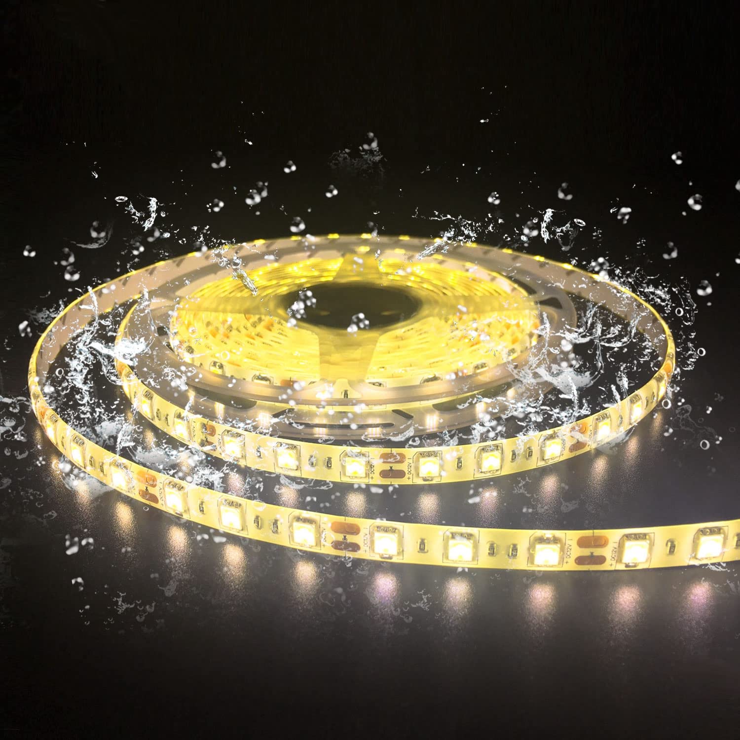 IQMACT LED Strip Lights 5050 Warm White 3500K, 12V 300 Units Flexible Rope Tape Light, for Bedroom, Cabinet, Kitchen, Closet, RV, Boat, Indoor Outdoor 16.4ft