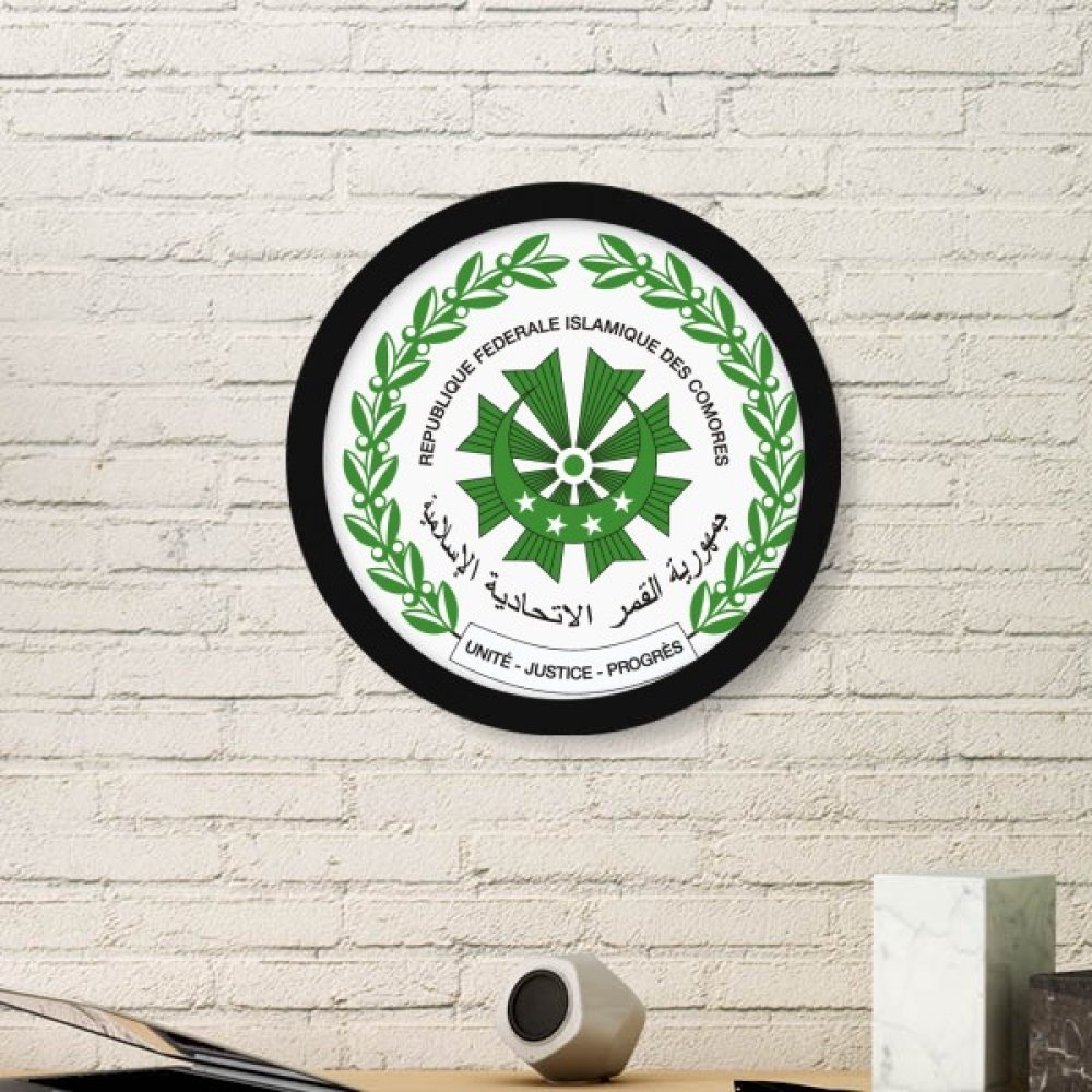 Cadre photo rond Comores blason national en bois noir Large DIYthinker