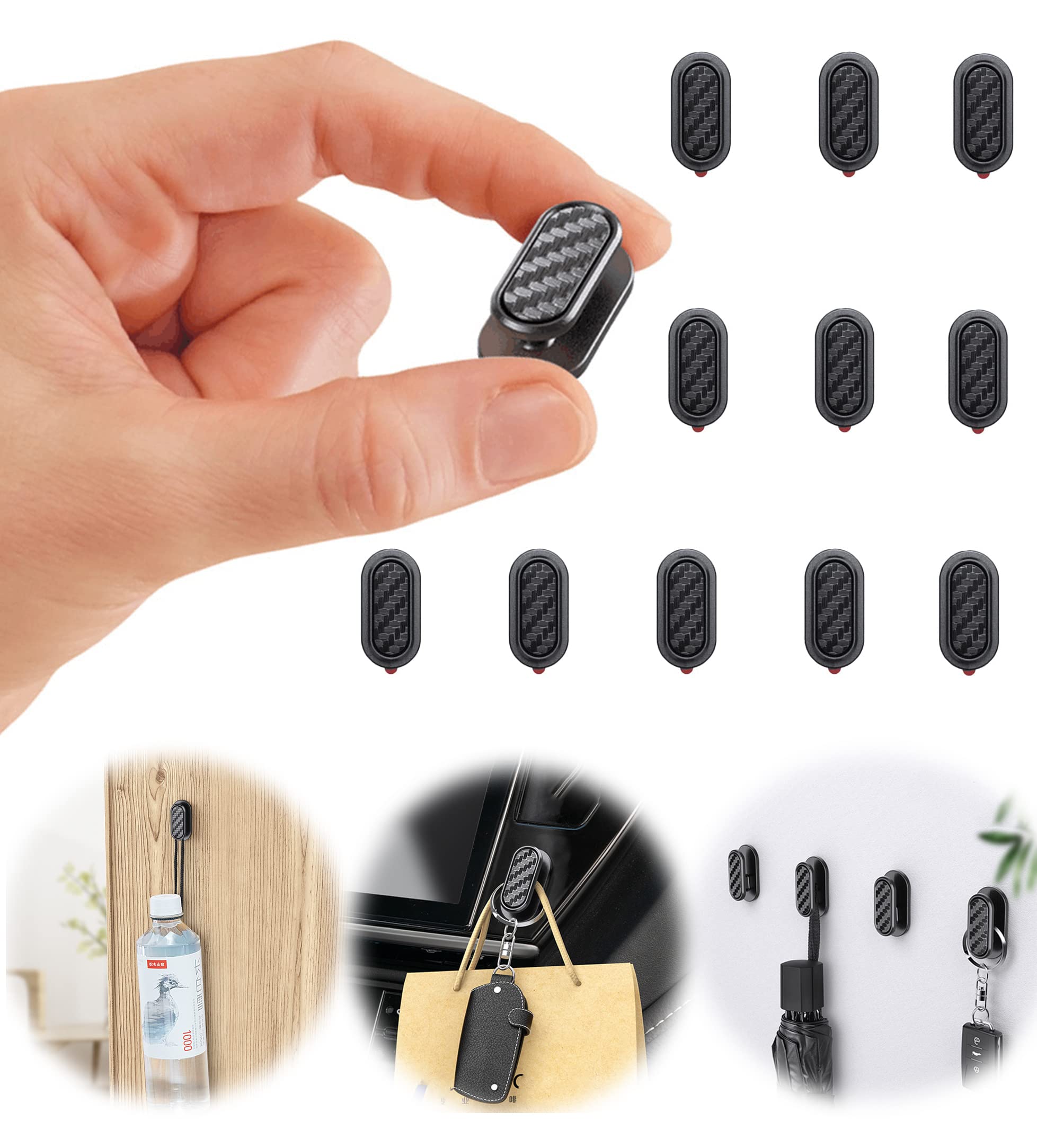 Car Mini Hooks,12 Pcs Multifunctional Auto Backseat Hangers, Self-Adhesive Wall Hanging Hooks, Vehicle Hook Stickers for Keys, Mask, Earphone, Cable