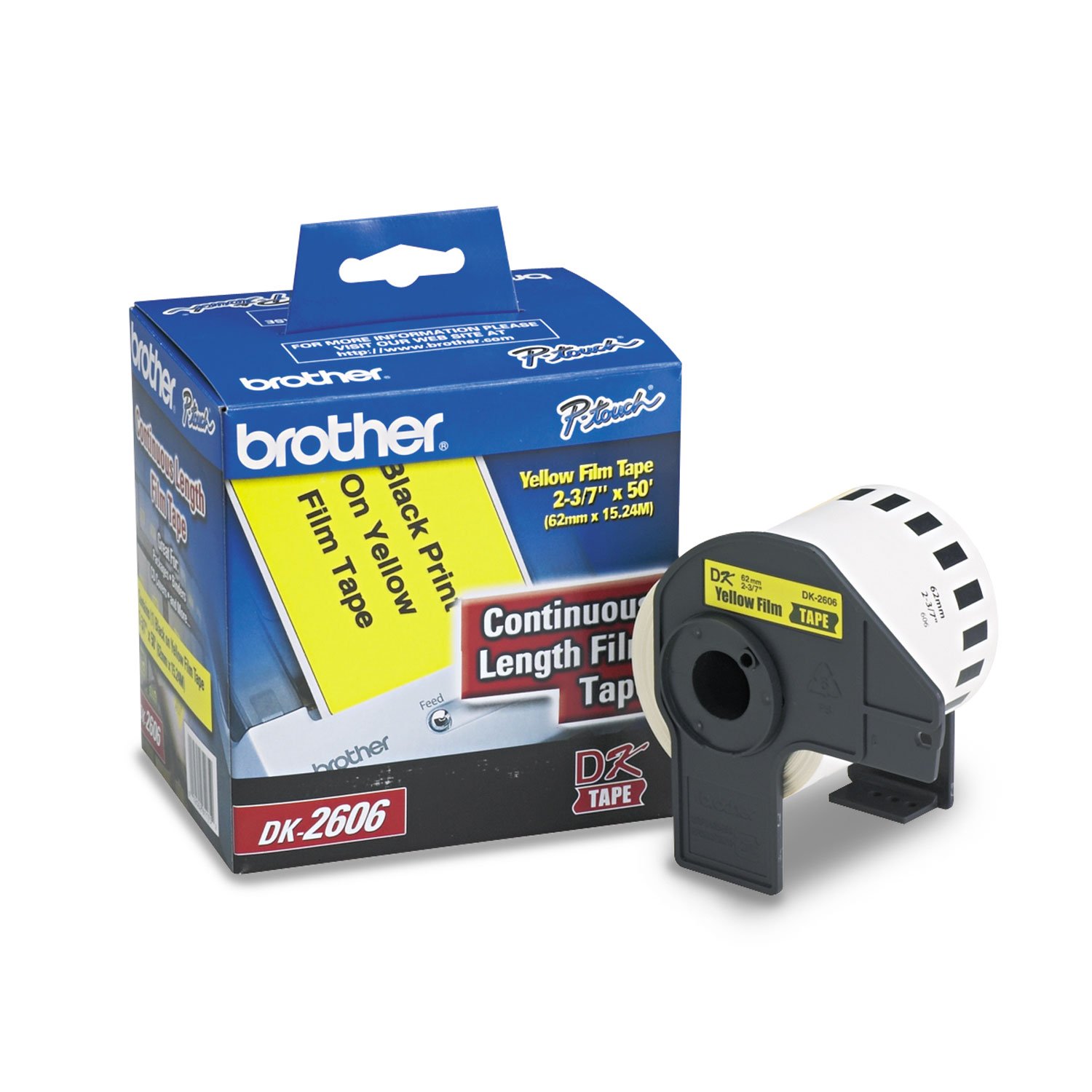 Brother DK2606 Continuous Film Label Tape, 2-3/7-Inch x 50 ft Roll, Yellow