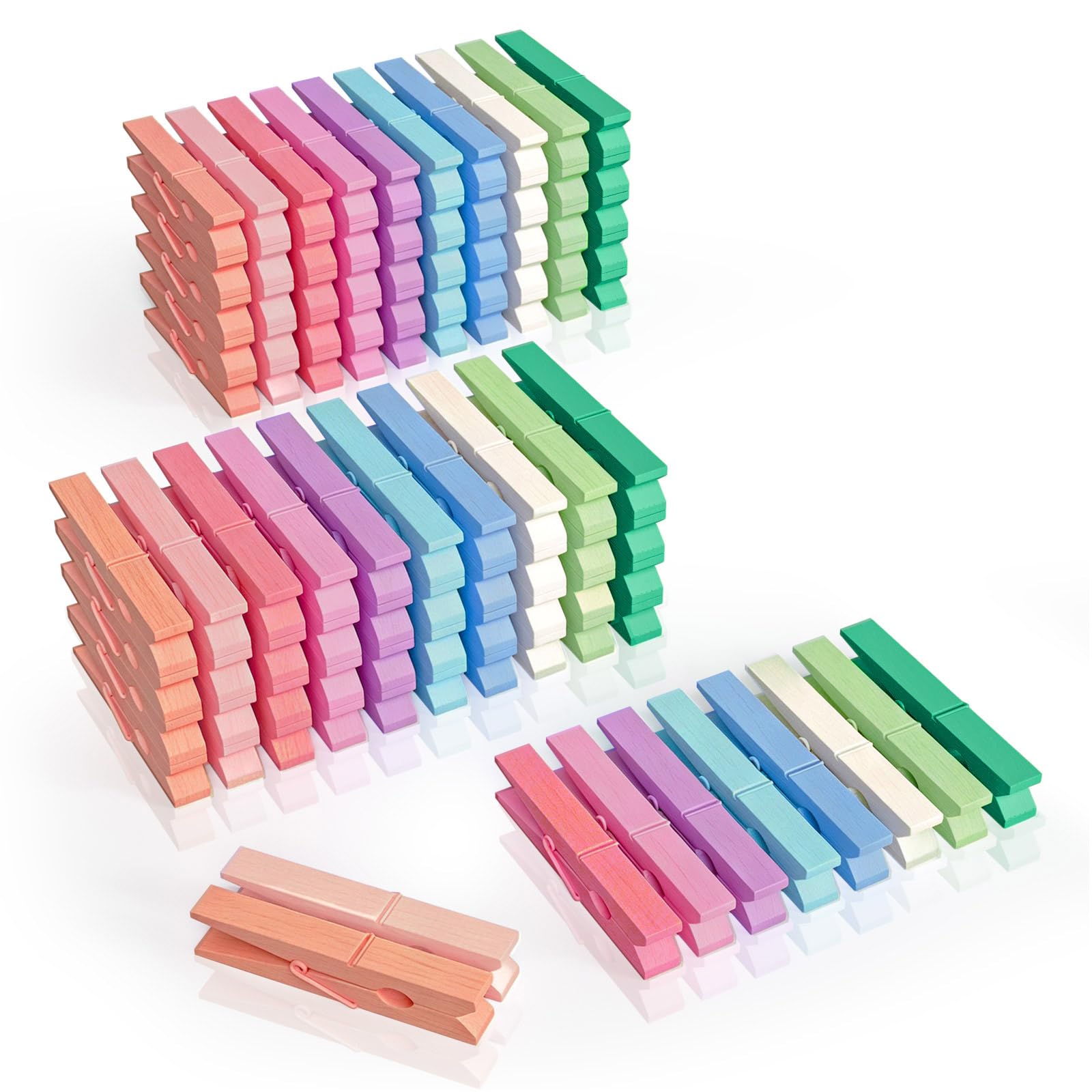 View 1 of 100Pcs Colored Clothespins Pastel Clothes Pins Wooden 2.9 Inch Colorful