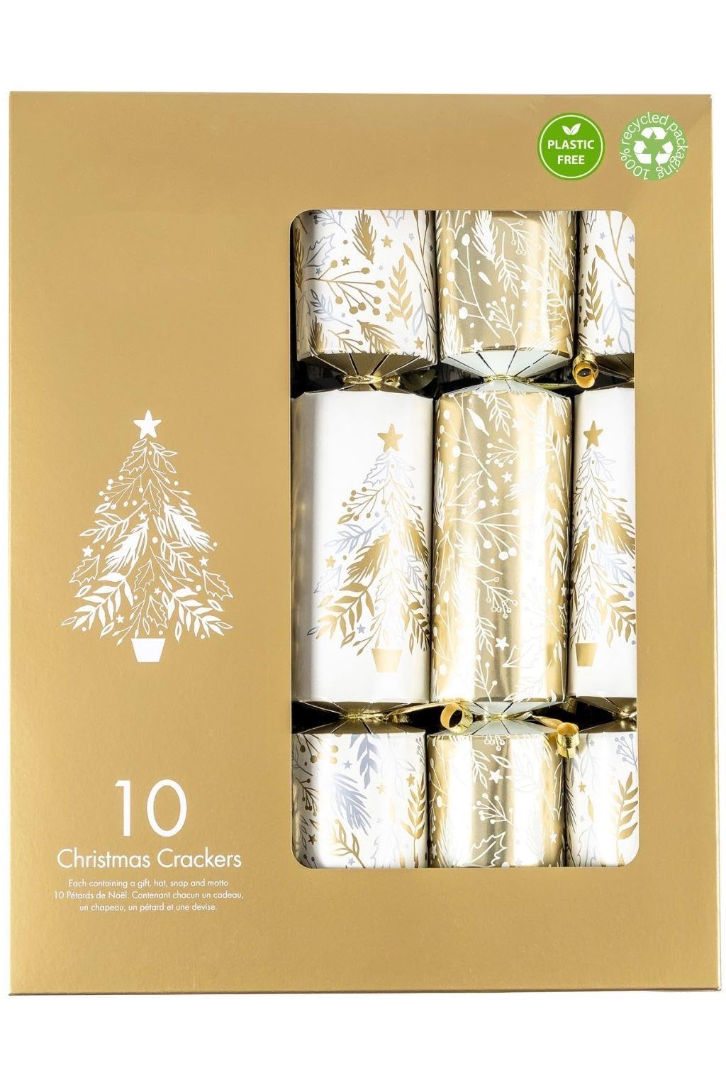 Christmas Crackers Deluxe Pack of 10 - Gold & Cream Plastic Free Festive