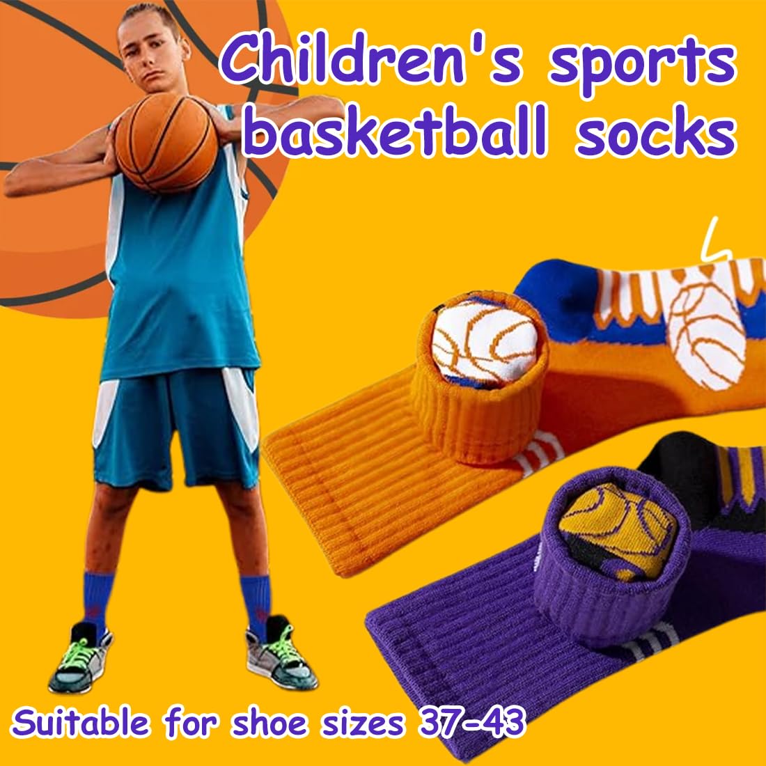 4 paia di calzini sportivi da basket in puro cotone per bambini, calzini fitness a tubo medio, calzini alla moda per il tempo libero all'aperto morbidi e traspiranti