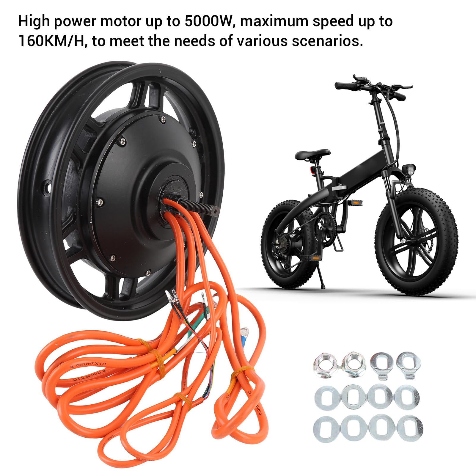 banapoy 14 Inch Wheel Hub Motor, 2000 to 5000W Electric Bike Brushless Hub Motor, Double Hall, for Electric Scooter, Motorcycle, 80-160KM H