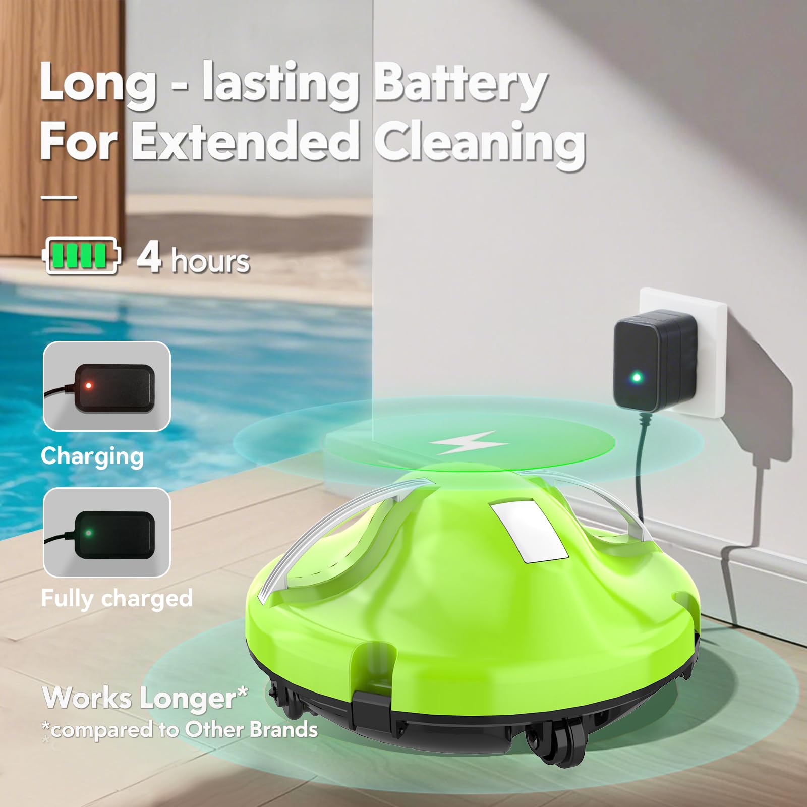Aspirateur automatique de piscine de 120 minutes pour piscine hors sol et piscines plates creusées jusqu'à 1000 m², robot nettoyeur de piscine