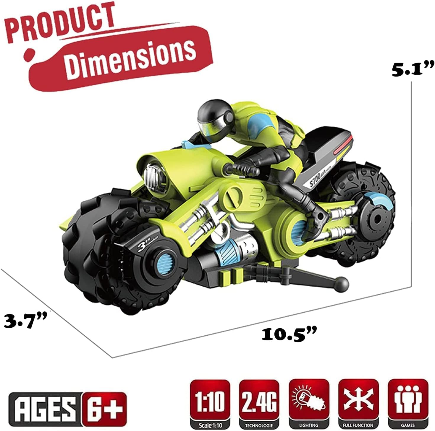 UNIQUE KIDS Remote Control Motorcycles - 360° Spinning Action, High-Speed Racing Motorbike with LED Lights for Boys and Girls Green Color