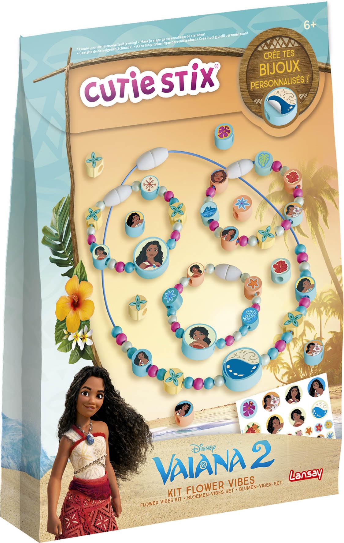 Lansay – Cutie STIX – Disney VAIANA 2 – Flower Vibes Kit – Children's Jewellery Creation – Necklaces and Bracelets to Customise – Pre-Cut Beads and Stix – Officially Licensed DIY Jewellery