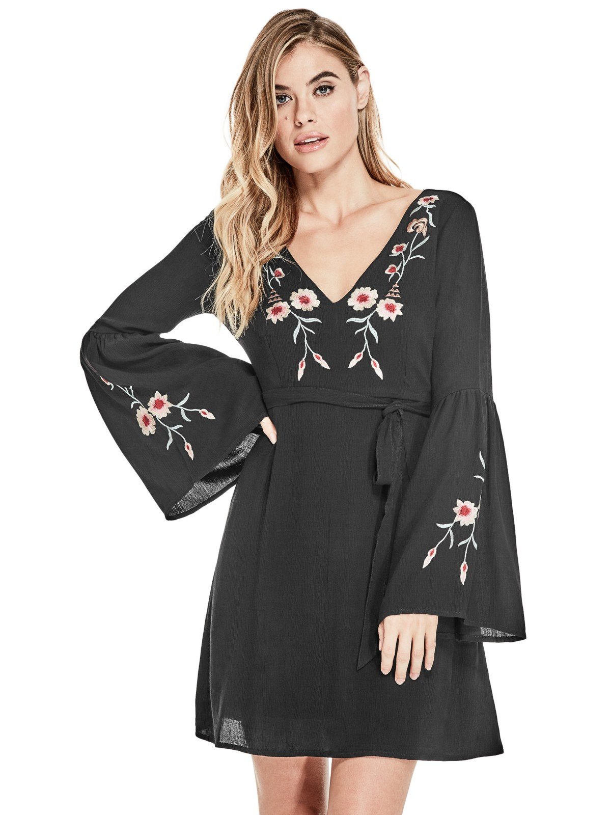 Guess Factory Womens Everly Embroidered Bell Sleeves Floral Casual Dress |  Desertcart Saint Lucia