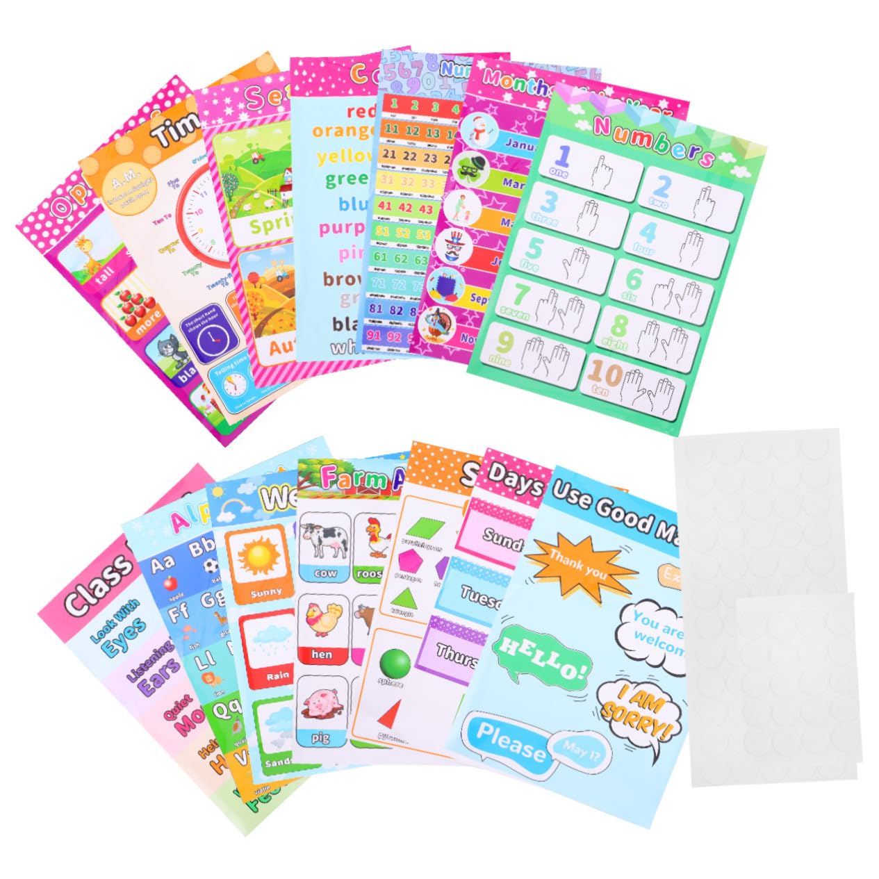 CONGARTENO Lot De 14 Cartes Murales Éducatives Synthétiques Couleurs Vives Pour Apprentissage Préscolaire, Affiches Pédagogiques D’anglais Pour Chambre Et Salle De Classe Garçon Et Filles