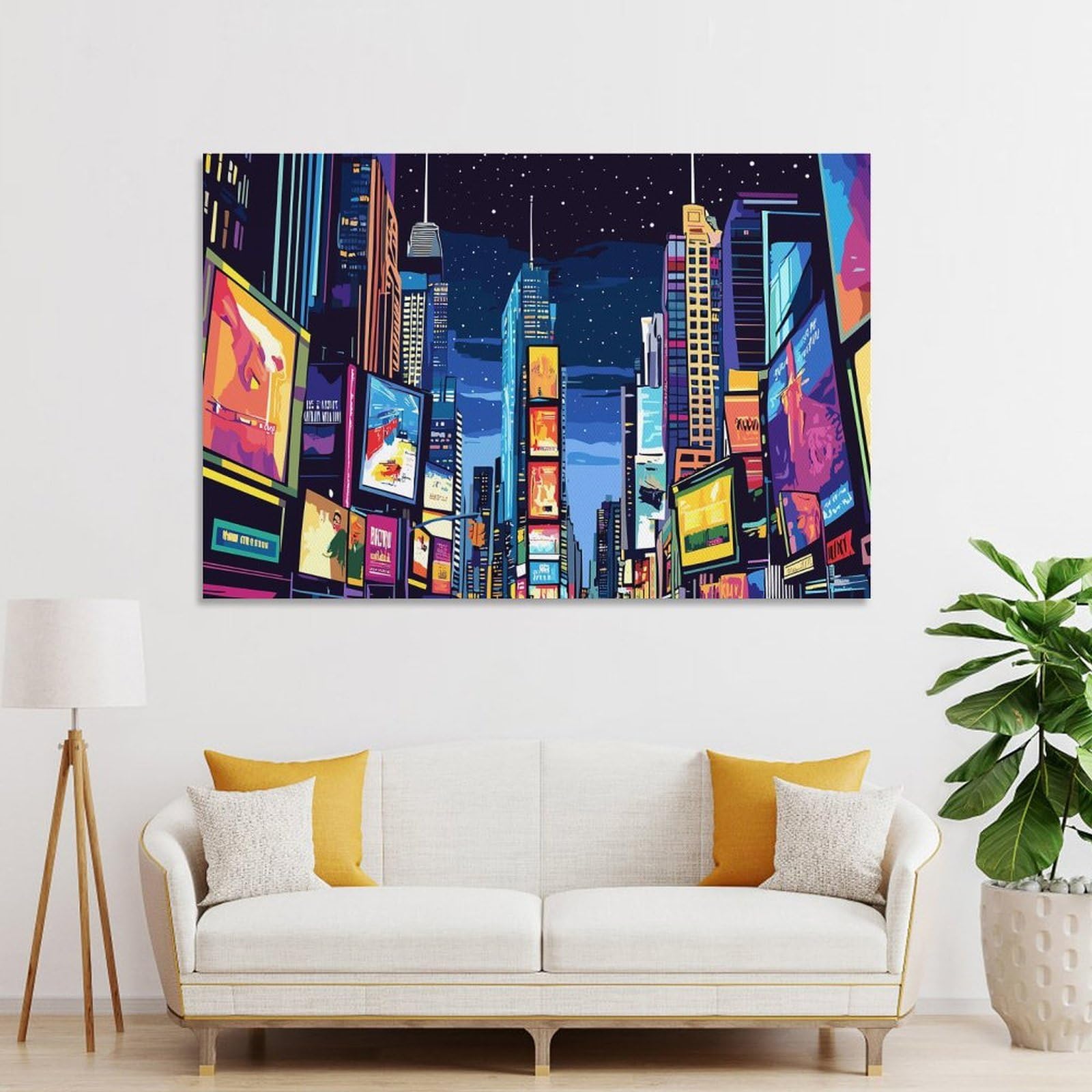 Junmoney Unframe-Style-1-1 Vibrant Cityscape At Night Decorative Canvas Print, 24X36inch(60X90cm), For Living Room, Bedroom Or Home Office, Canvas Artwork With Gifting Potential