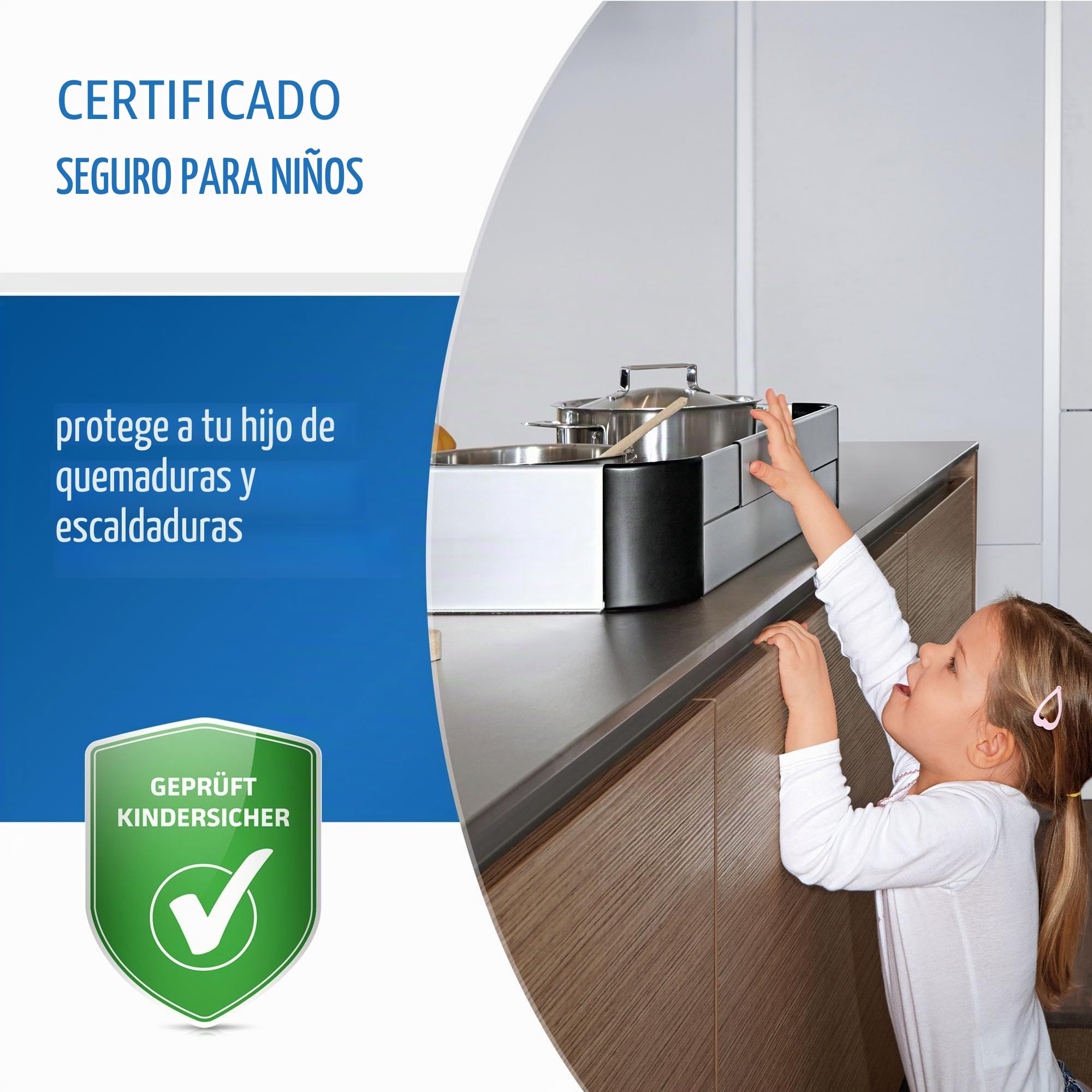 Reer Rejilla protectora para cocina Premium XL para pegar, tamaño ajustable 57-90 cm, para inducción y cocina de gas, color plateado