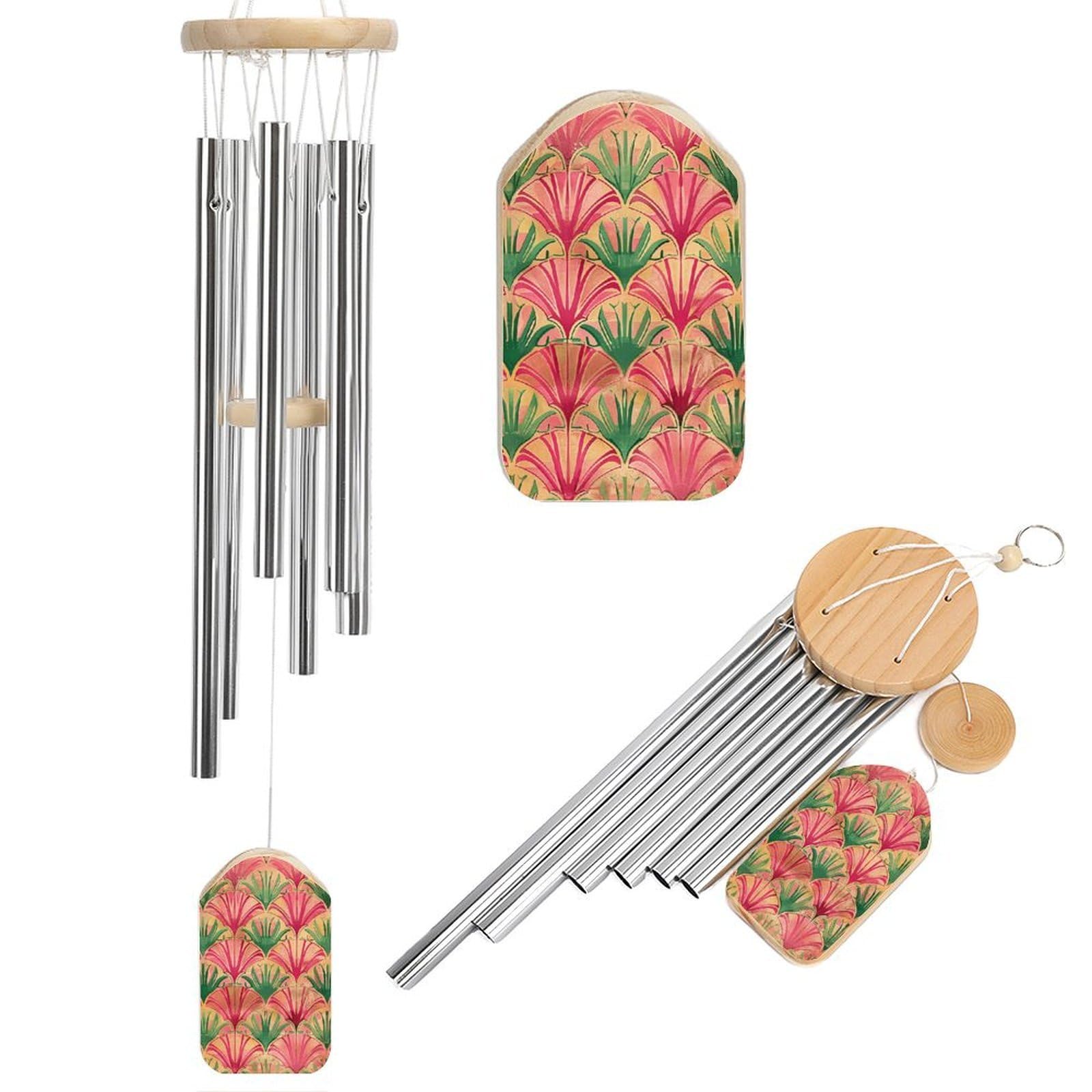 Peach and Green Pattern Wind Chimes for Outside Memorial Gift Sympathy Wind Chimes Aluminum Tube Windchime with Hook Windbell for Outdoor Patio Garden Decor Housewarming Gift
