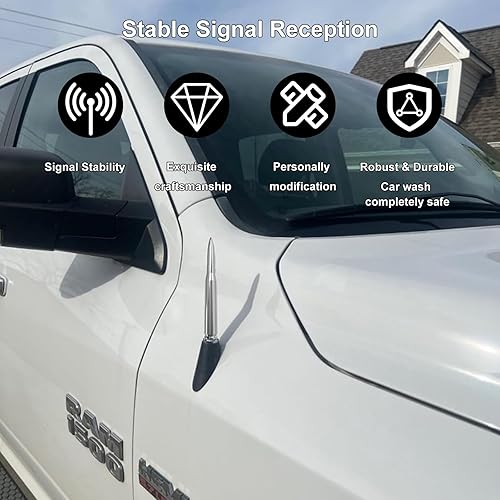 Vista 85 de Antena con válvula de neumático para automóvil y camión, antena corta universal de repuesto con bandera de EE. UU., accesorios para radio Plateado