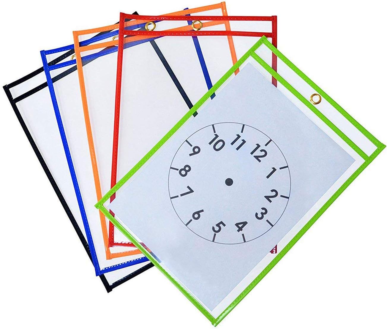 Dry Erase Pocket Sleeves Assorted Colors (10-Pack),Can Write and Wipe Reusable Plastic Sheet Protectors for Home Learing,School and Office : Office Products
