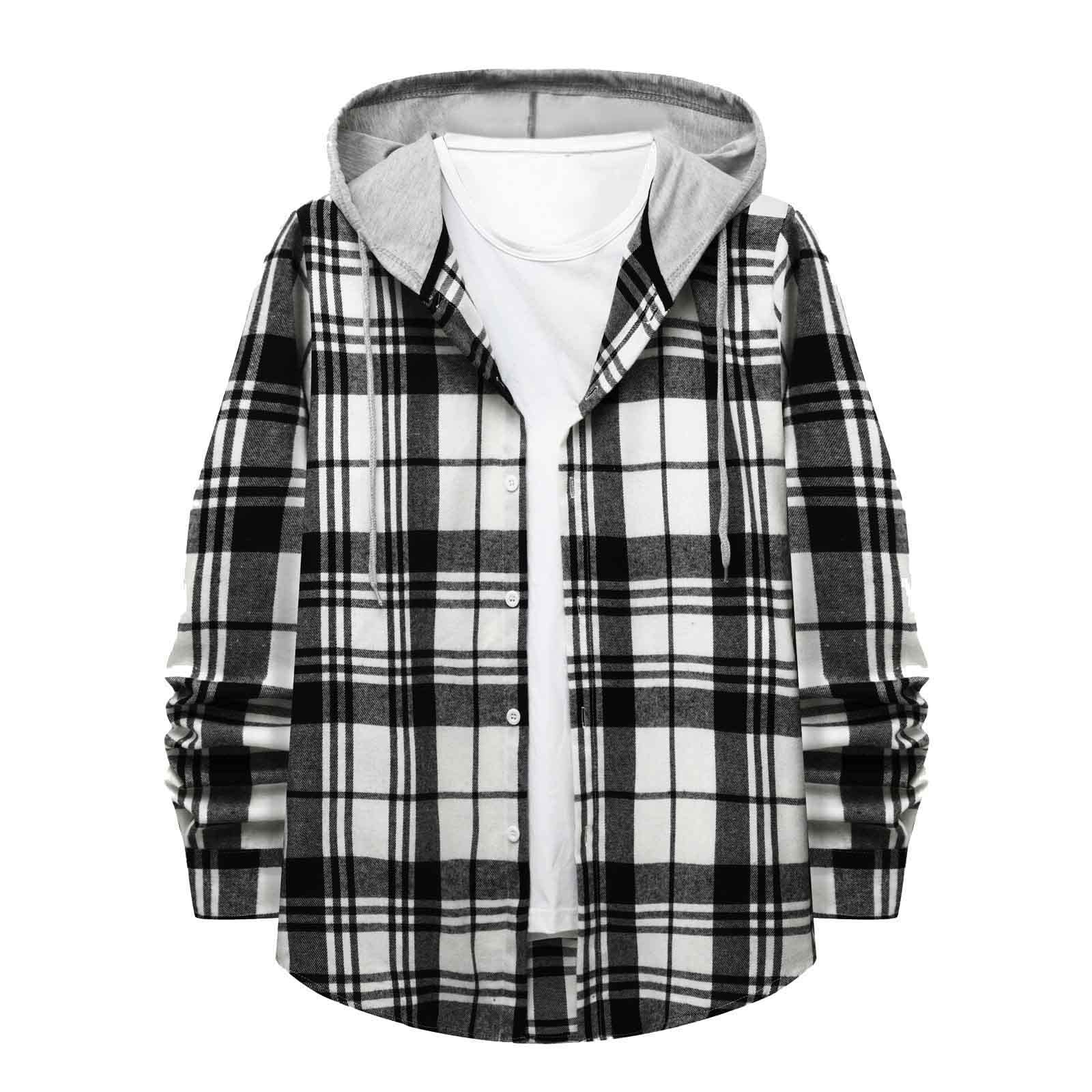 Muyise Men's Plaid Hoodie Flannel Shirt Jacket Casual Button Down Long Sleeve Lightweight Regular Fit Hooded Shacket Jackets