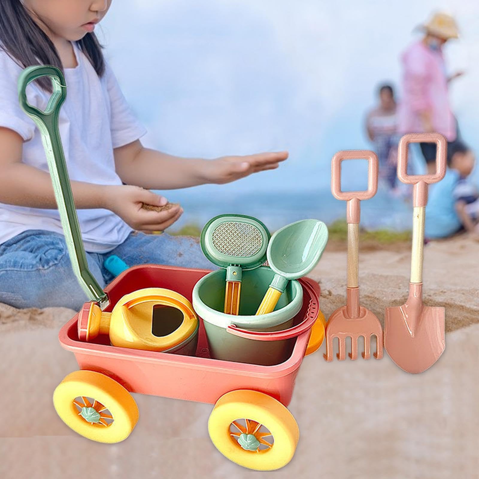 Set da Giardino per Bambini con Carretto, Ruota da Sabbia E Secchiello per L'acqua, Rosa