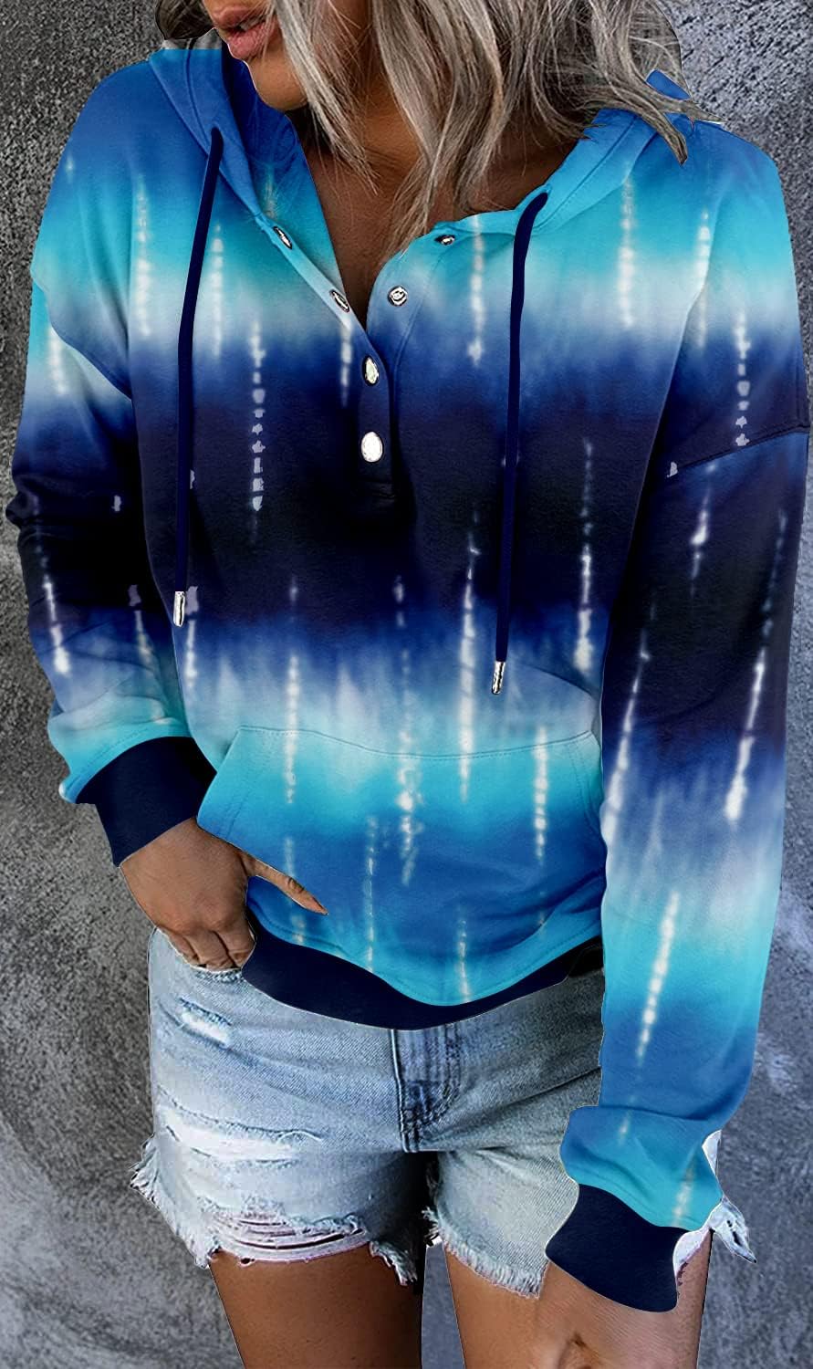 VIEACTIVEWEAR Hoodie for Women Tie Dye Sweatshirt Button Down Tops Casual Long Sleeve Oversize Pullover - Image 4