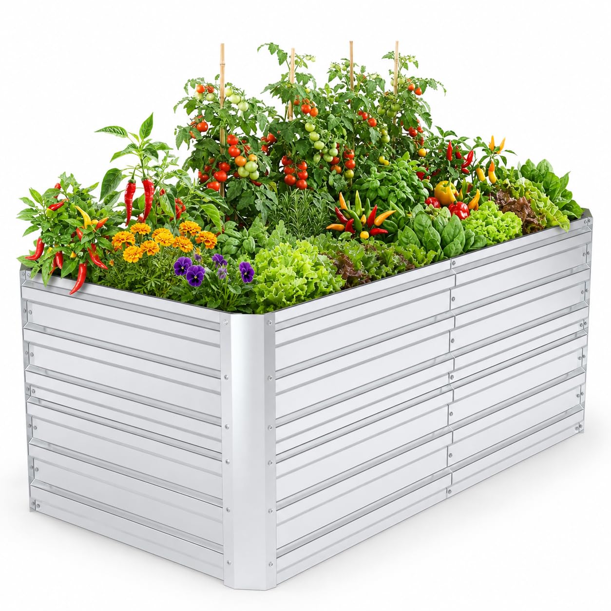 Lit Surélevé en Acier Galvanisé Rectangulaire sans Fond, Jardiniere Métallique Résistante Aux Intempéries, 120x60x58cm, Jardinière, Grande jardinieres Exterieur 432L, Argenté-S