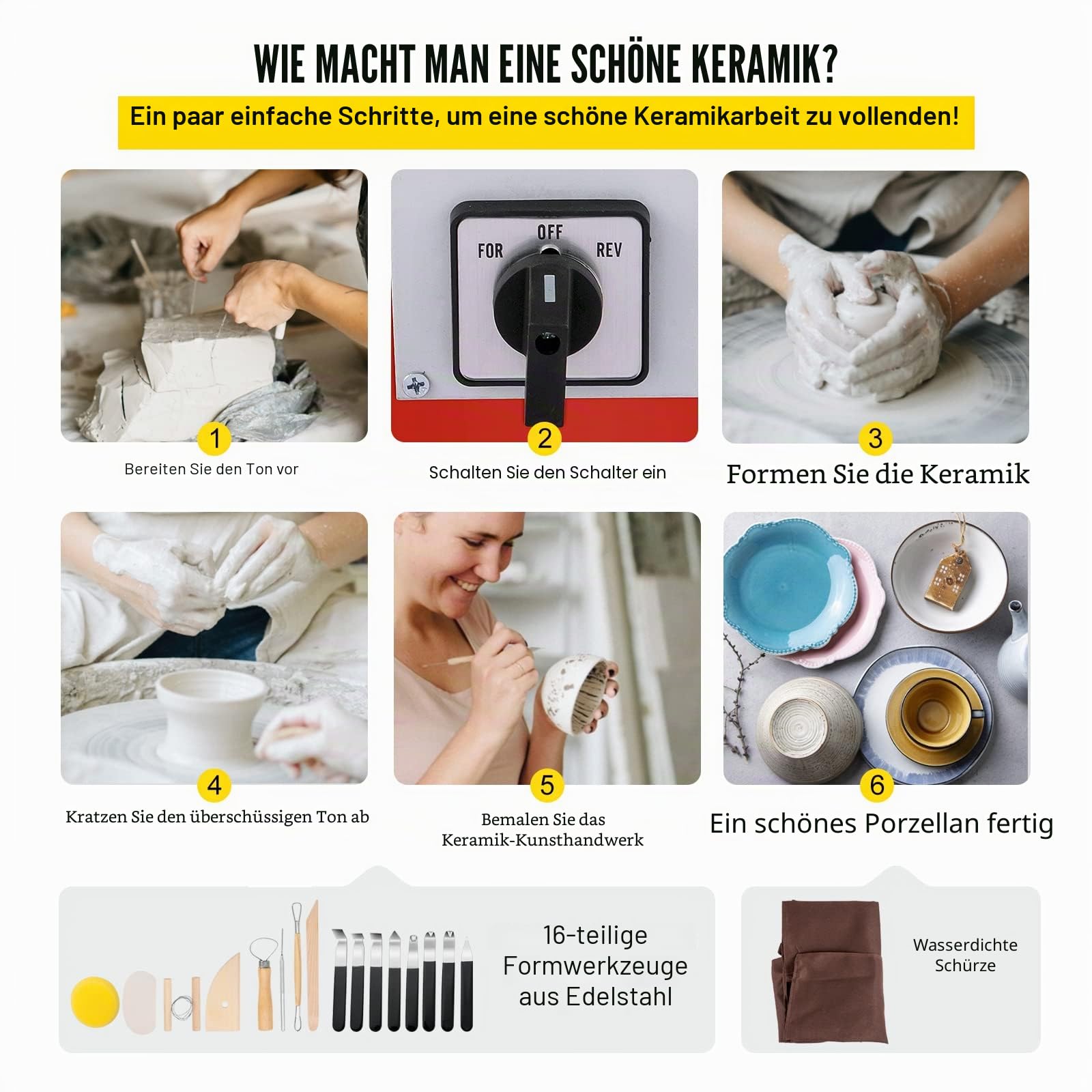 VEVOR Töpferscheibe 350 W, Keramik Rad Maschine 220 V, Elektrische Töpferscheibe 28 cm Plattenteller, Fußpedaleinstellung, 60 dB, Drehscheibe Töpferei Kunstwerk DIY Basteln 300 U/min, Blau, 13,3 kg